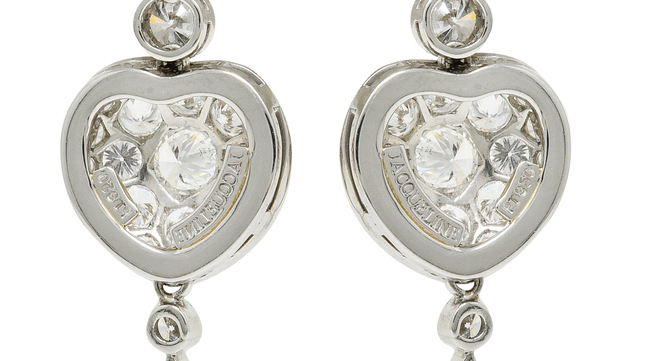 Elegant 3.10 CTW Pave Diamond Platinum Heart Drop EarringsEarrings - Wilson's Estate Jewelry