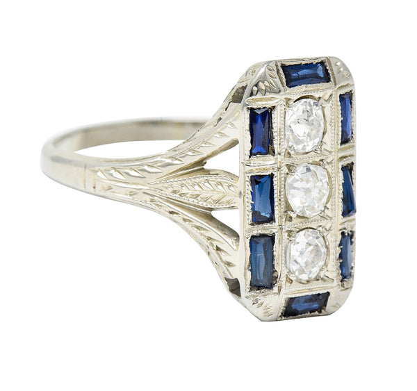 Art Deco 0.50 CTW Diamond Sapphire 18 Karat White Gold Dinner RingRing - Wilson's Estate Jewelry