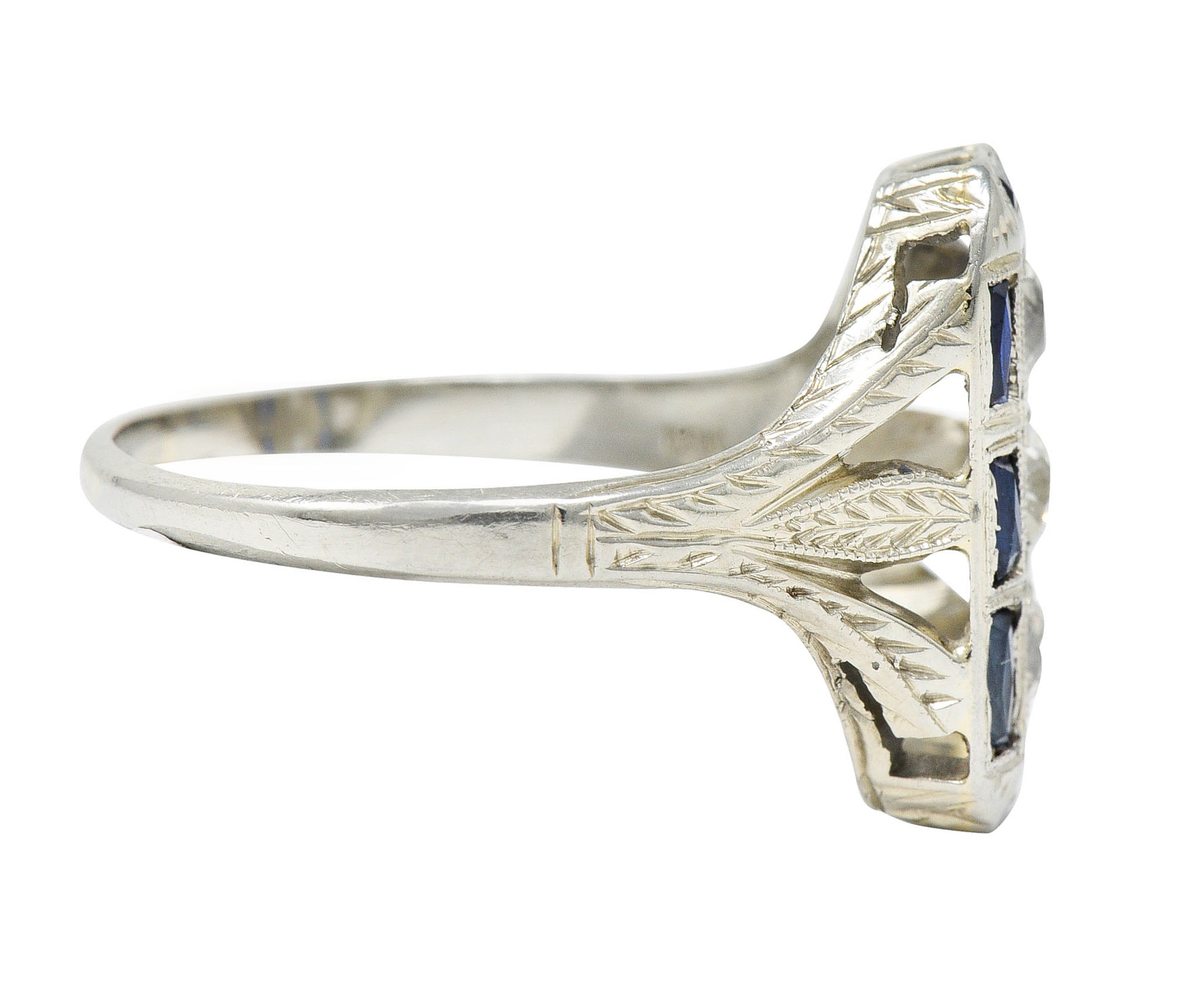 Art Deco 0.50 CTW Diamond Sapphire 18 Karat White Gold Dinner RingRing - Wilson's Estate Jewelry