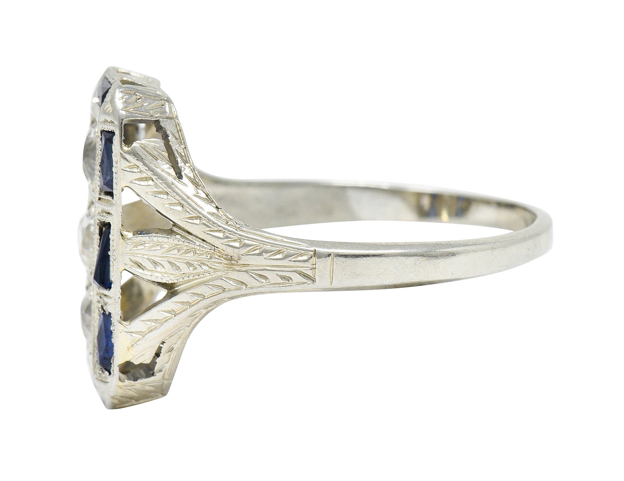 Art Deco 0.50 CTW Diamond Sapphire 18 Karat White Gold Dinner RingRing - Wilson's Estate Jewelry