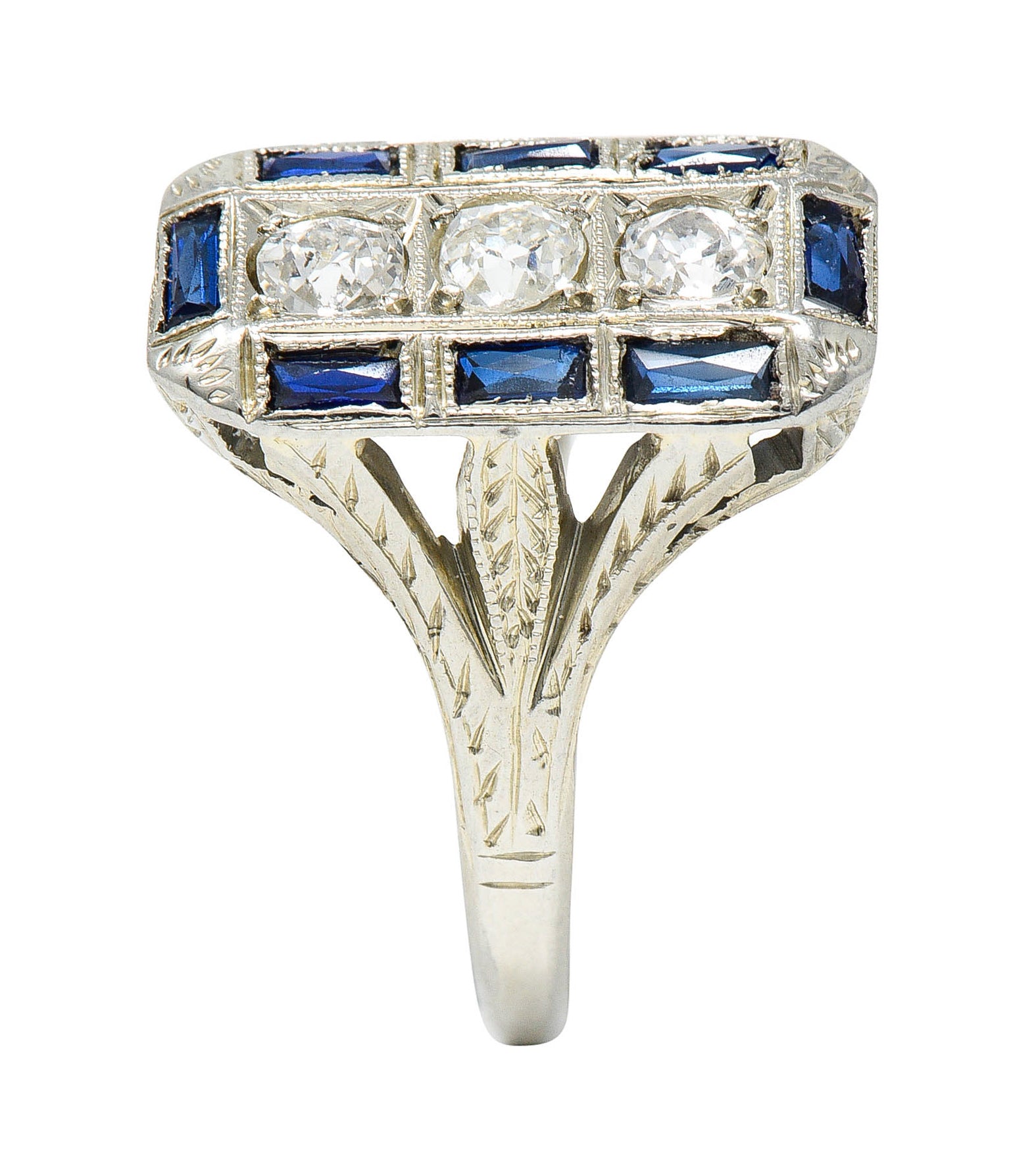 Art Deco 0.50 CTW Diamond Sapphire 18 Karat White Gold Dinner RingRing - Wilson's Estate Jewelry