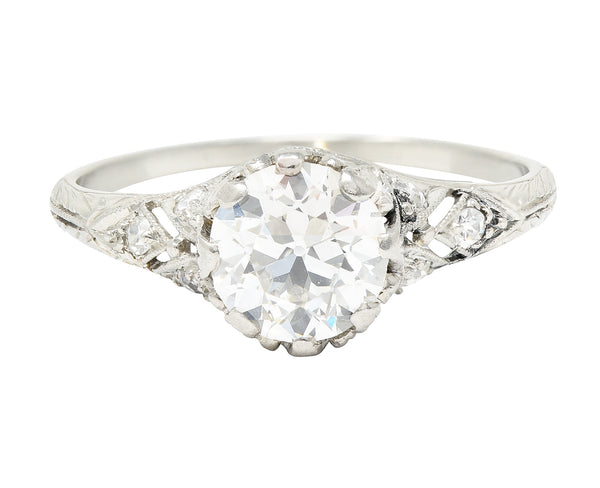 Early Art Deco 1.23 CTW Old European Cut Diamond Platinum Oak Leaf Antique Engagement Ring Wilson's Estate Jewelry