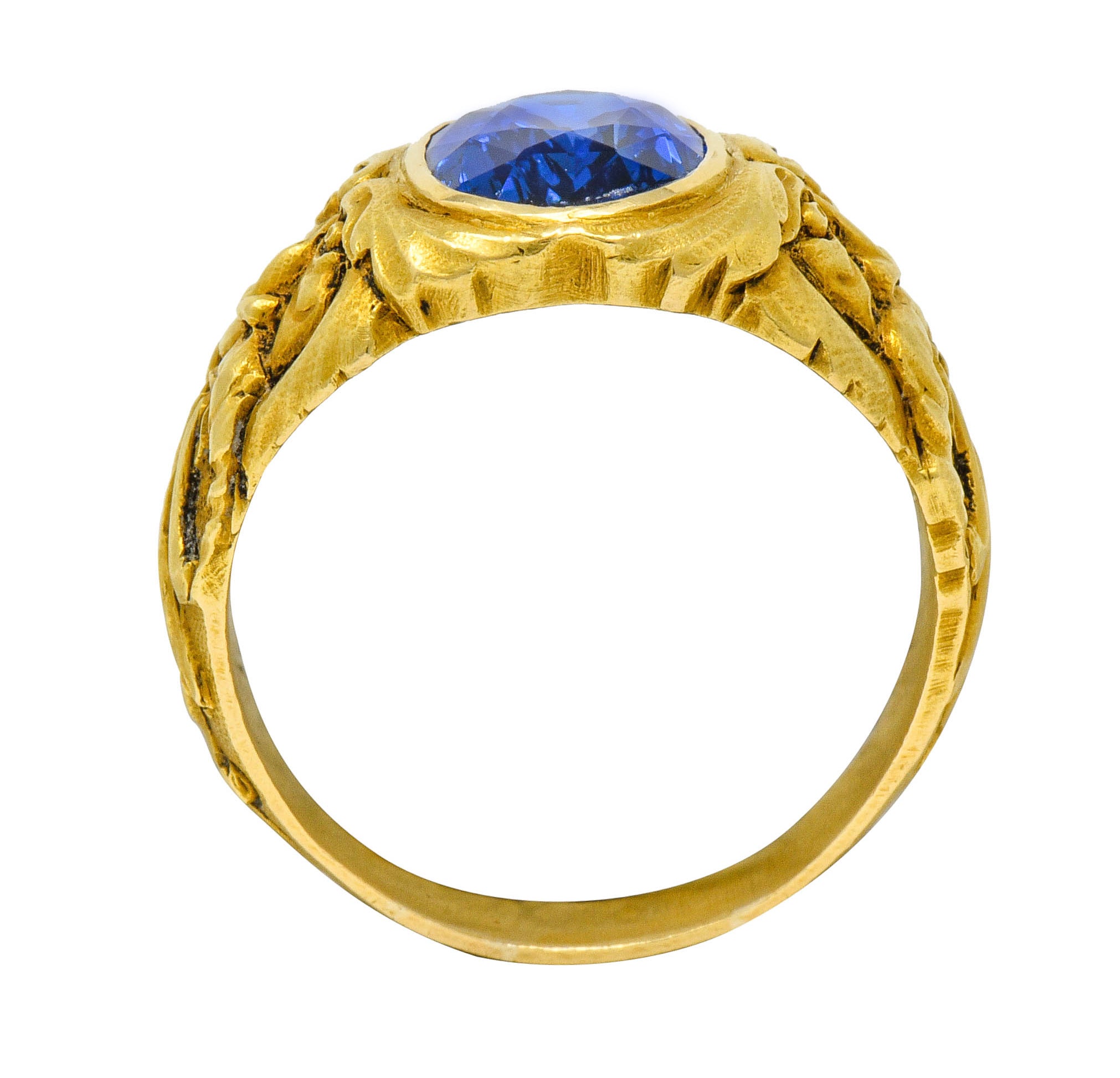 French Victorian 3.00 CTW No Heat Burma Sapphire 18 Karat Gold Anemoi God Of Wind Ring GIARing - Wilson's Estate Jewelry