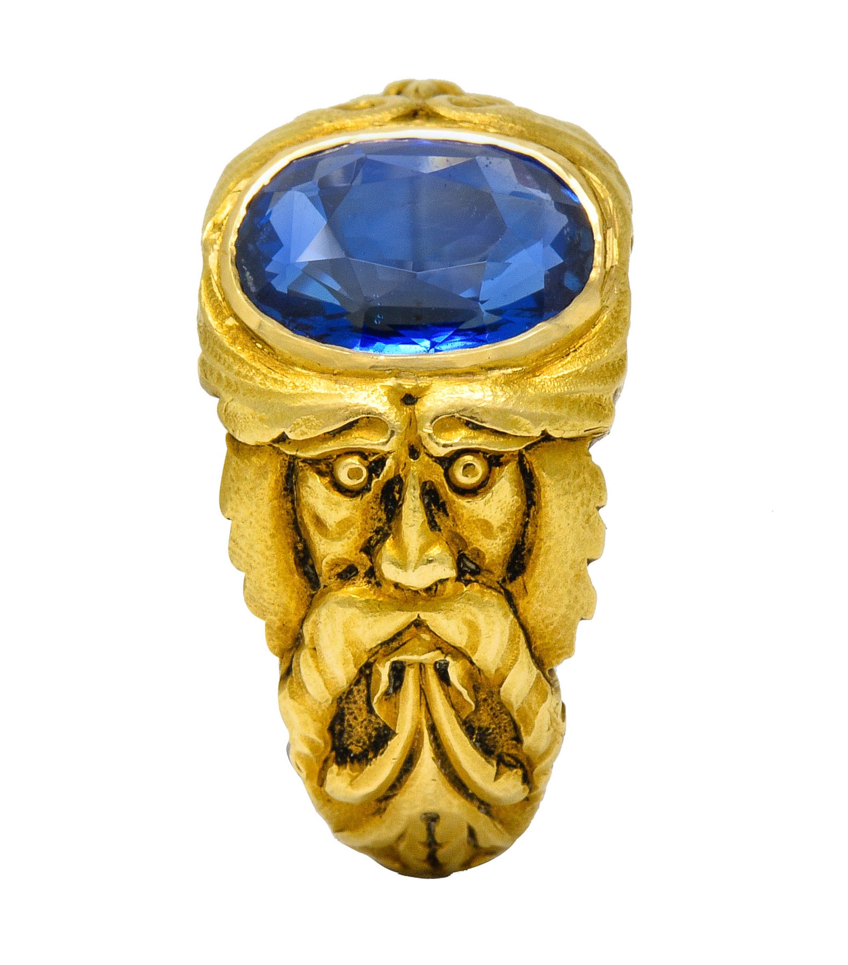 French Victorian 3.00 CTW No Heat Burma Sapphire 18 Karat Gold Anemoi God Of Wind Ring GIARing - Wilson's Estate Jewelry