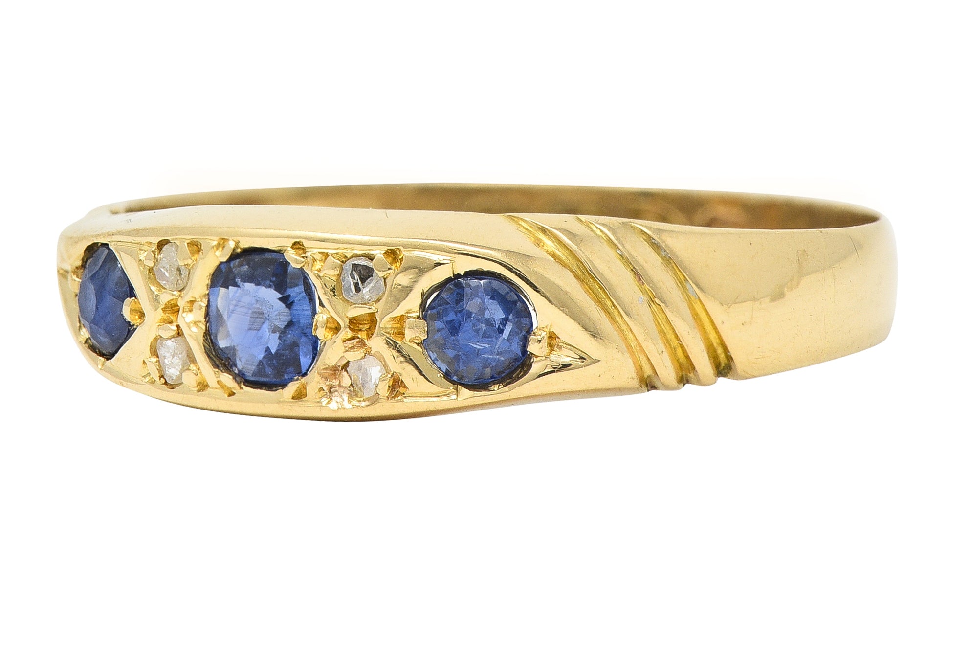 Victorian 0.40 CTW Sapphire Diamond 18 Karat Yellow Gold Antique Band Ring