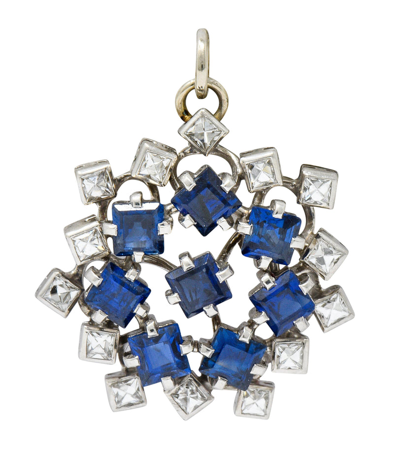 Art Deco 3.18 CTW Sapphire Diamond Platinum Starburst PendantNecklace - Wilson's Estate Jewelry