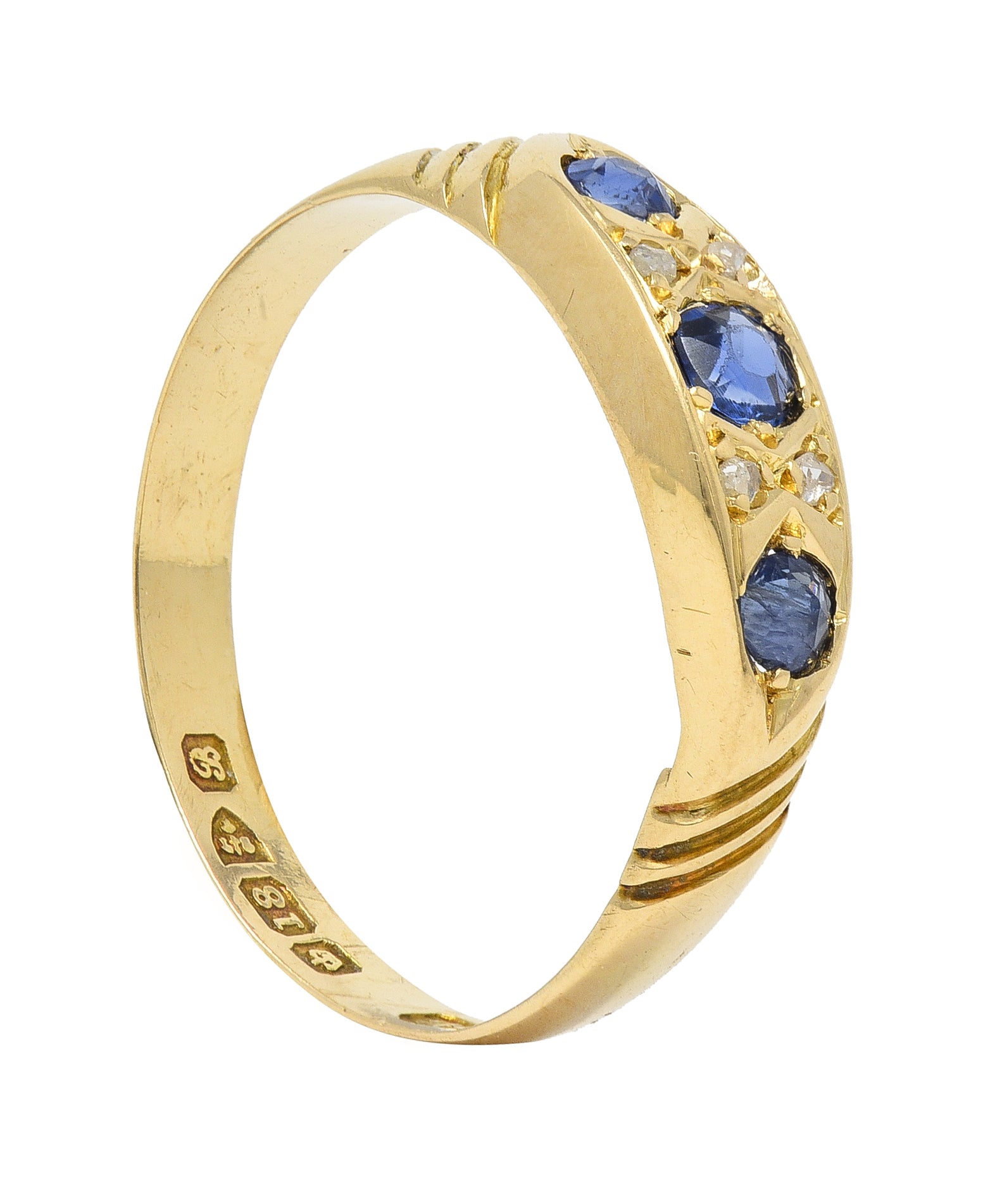 Victorian 0.40 CTW Sapphire Diamond 18 Karat Yellow Gold Antique Band Ring