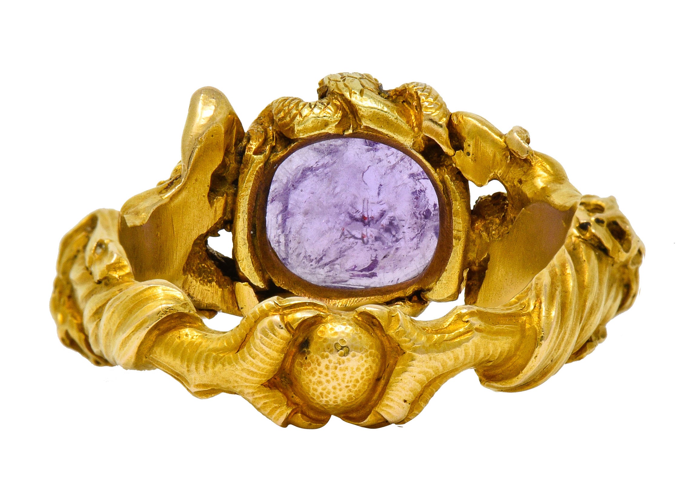 Victorian Roman Ancient Carved Amethyst Intaglio 18 Karat Gold Men's Snake & Devil RingRing - Wilson's Estate Jewelry