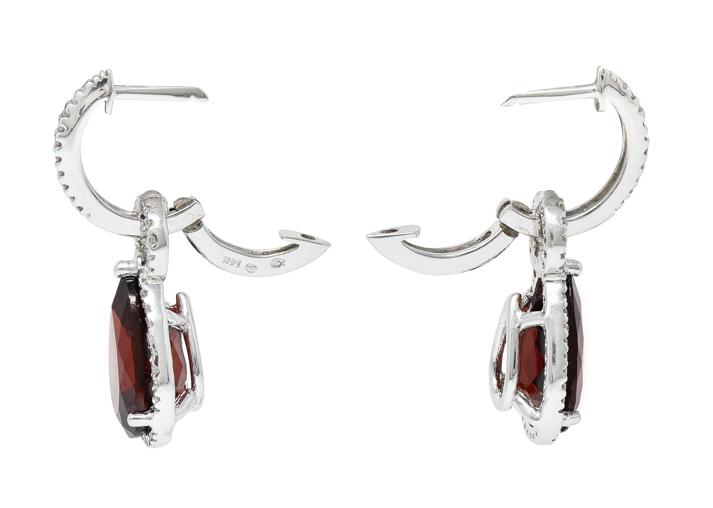 Contemporary Garnet Diamond 14 Karat White Gold Pear Drop Earrings Wilson's Estate Jewelry