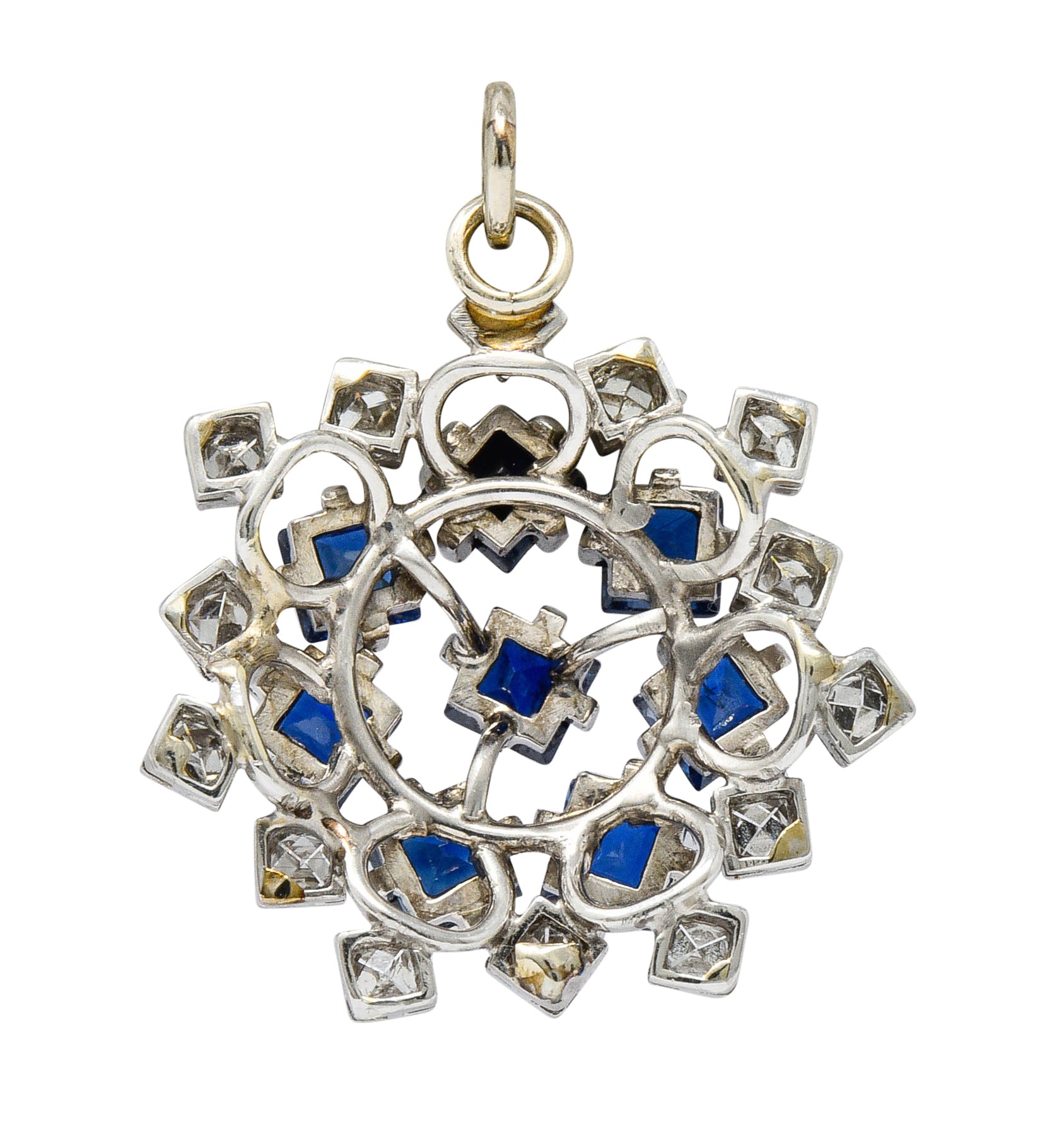 Art Deco 3.18 CTW Sapphire Diamond Platinum Starburst PendantNecklace - Wilson's Estate Jewelry