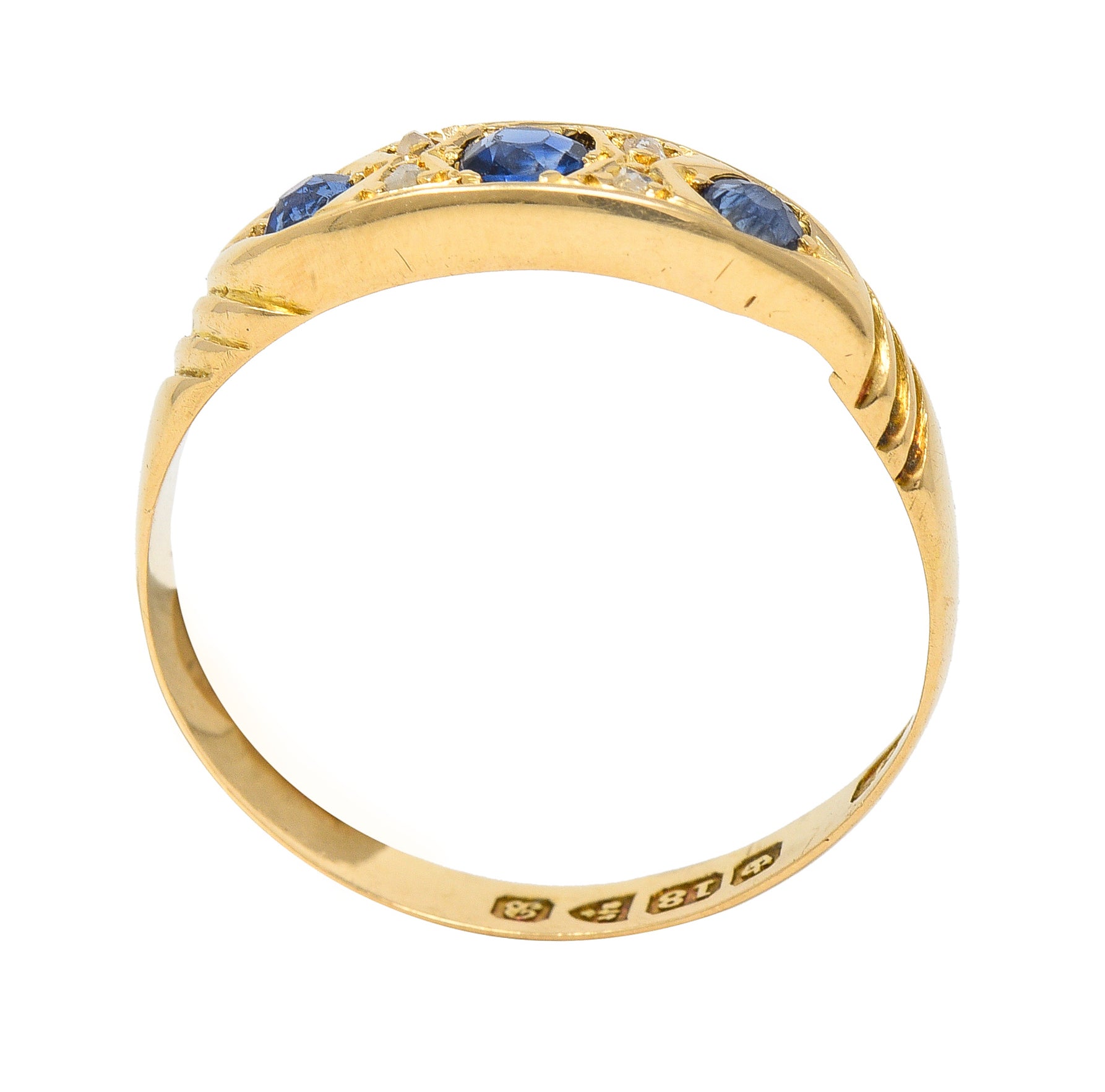 Victorian 0.40 CTW Sapphire Diamond 18 Karat Yellow Gold Antique Band Ring