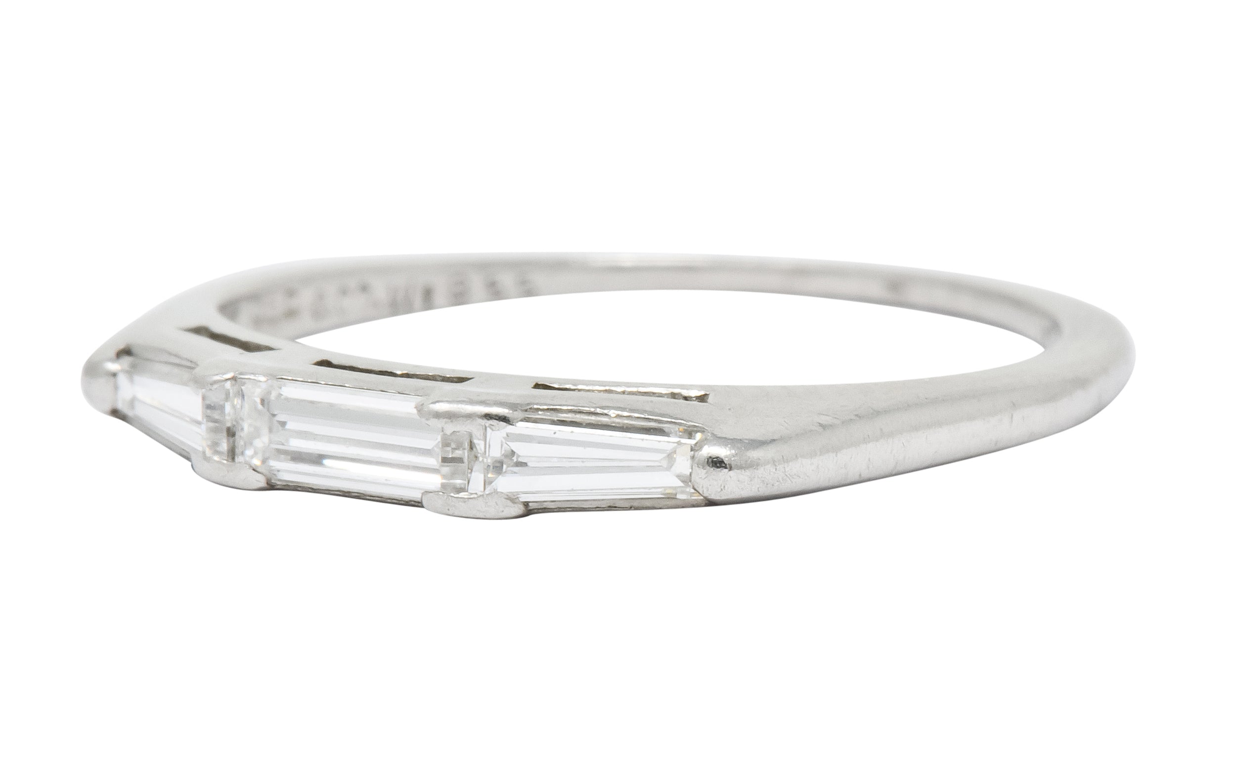 J.E. Caldwell Baguette Diamond Platinum Stacking Band Ring Circa 1950 - Wilson's Estate Jewelry