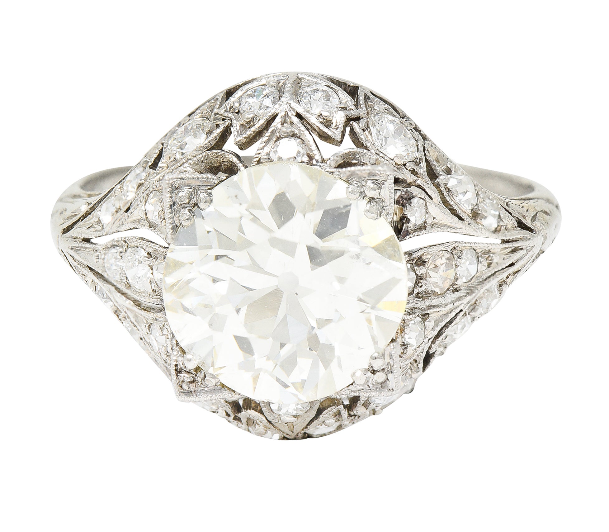 Bellé Epoqué 3.24 CTW Old European Cut Diamond Platinum Ivy Antique Bombé Engagement Ring Wilson's Estate Jewelry