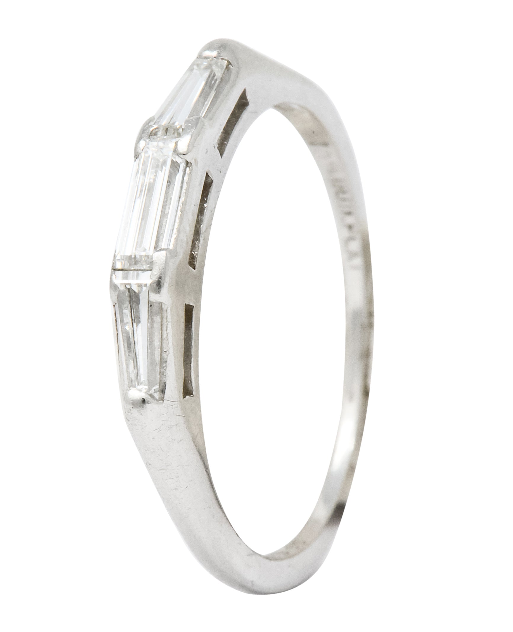 J.E. Caldwell Baguette Diamond Platinum Stacking Band Ring Circa 1950 - Wilson's Estate Jewelry