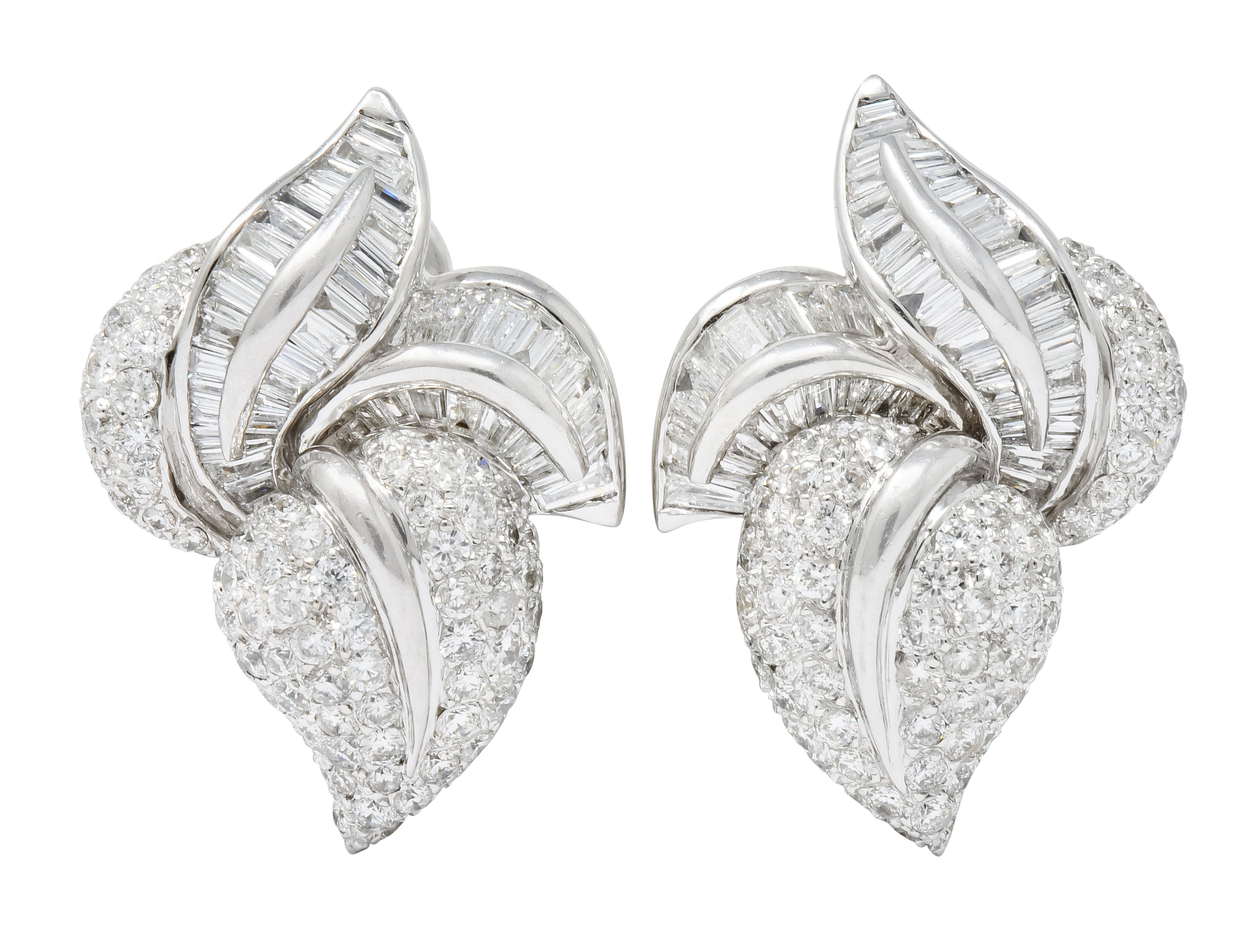 1990's 9.00 CTW Diamond 18 Karat White Gold Foliate Earrings - Wilson's Estate Jewelry