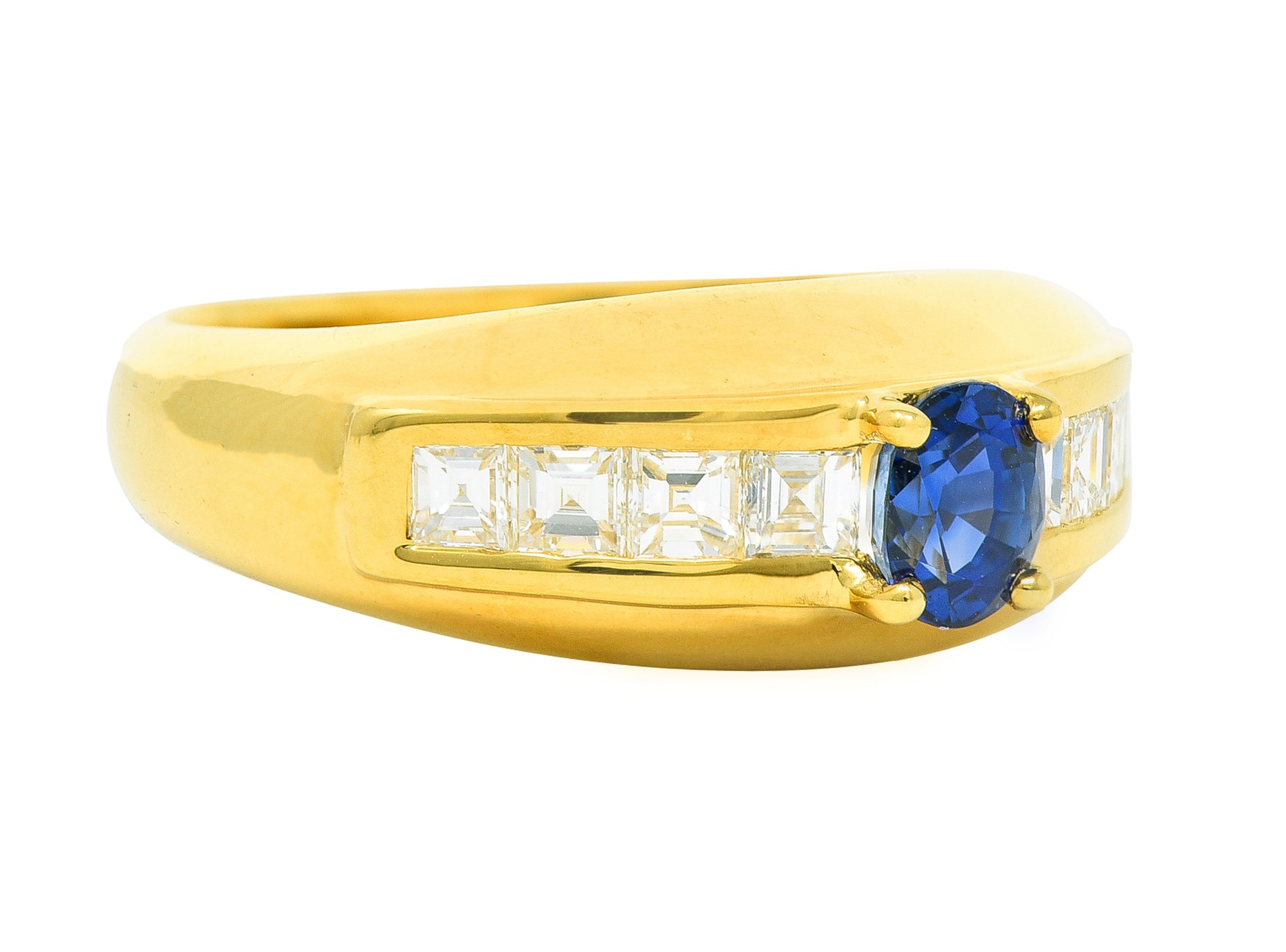 1980's 1.19 CTW Sapphire Diamond 18 Karat Yellow Gold Vintage Gemstone Ring