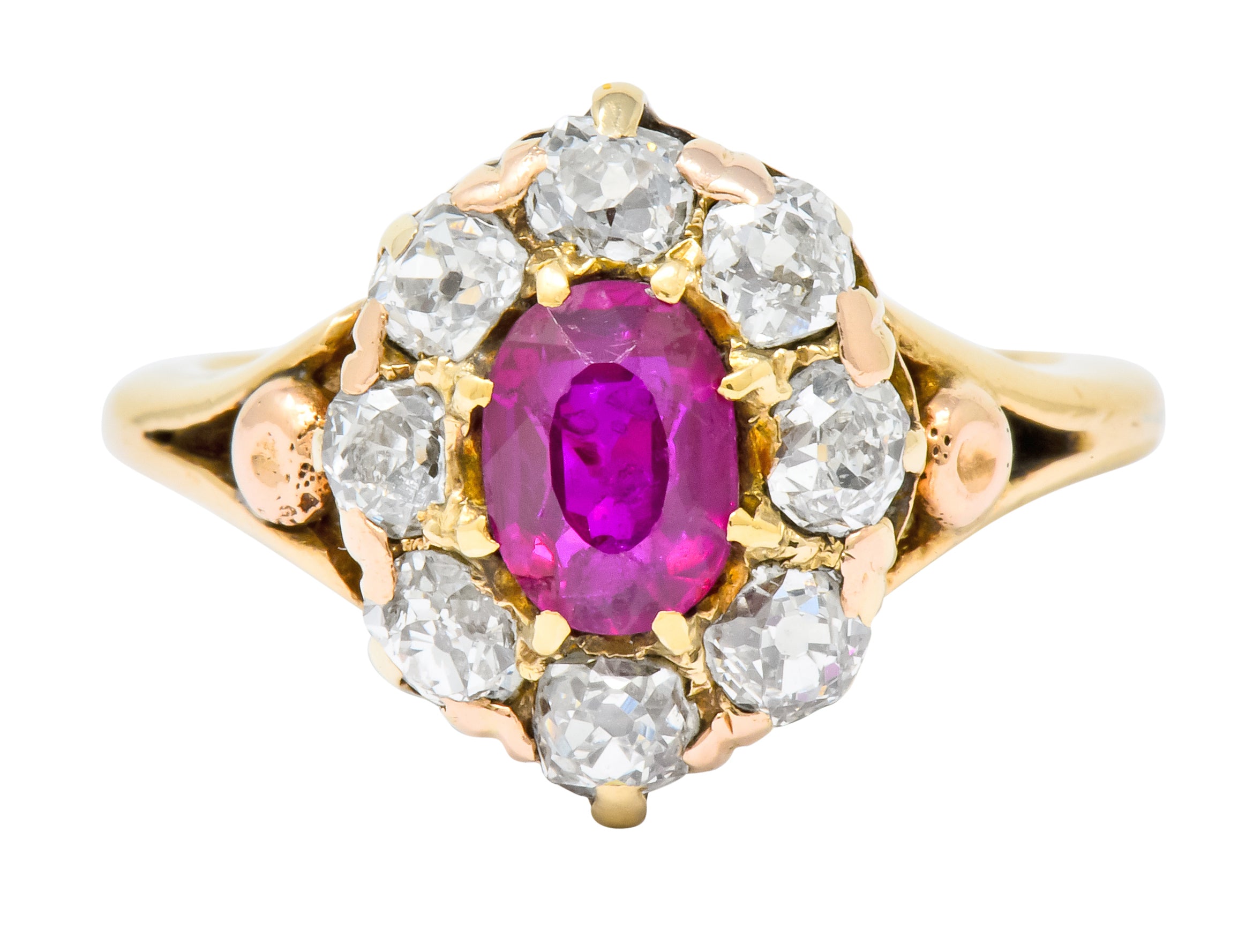 Victorian 1.70 CTW Ruby Diamond 14 Karat Gold Cluster Ring - Wilson's Estate Jewelry