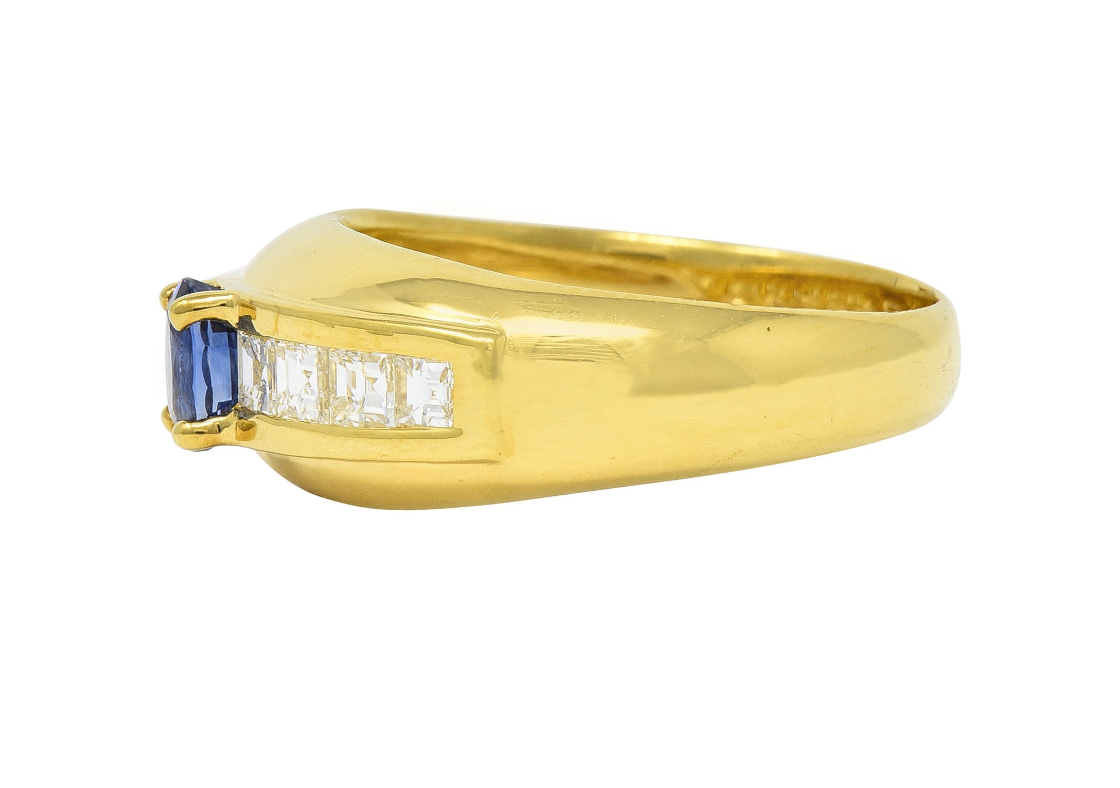 1980's 1.19 CTW Sapphire Diamond 18 Karat Yellow Gold Vintage Gemstone Ring