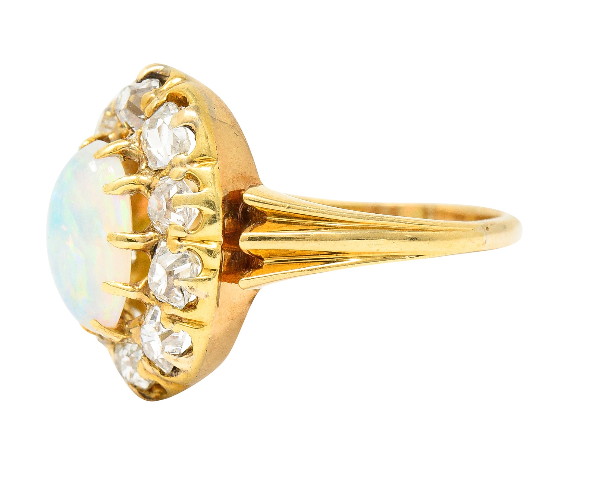 Victorian 1.50 CTW Old Mine Cut Diamond Opal 14 Karat Yellow Gold Antique Cluster Ring Wilson's Estate Jewelry