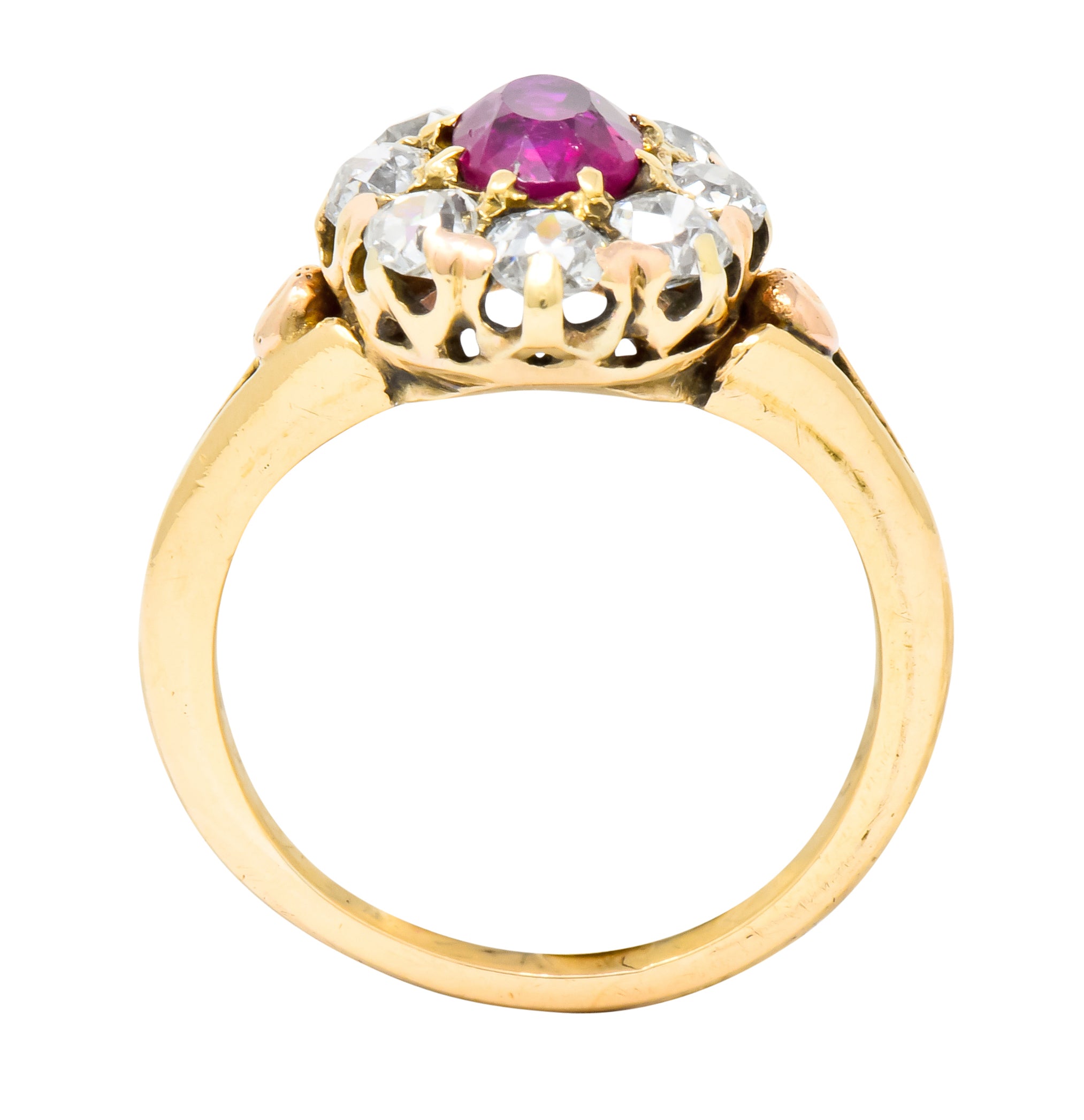 Victorian 1.70 CTW Ruby Diamond 14 Karat Gold Cluster Ring - Wilson's Estate Jewelry