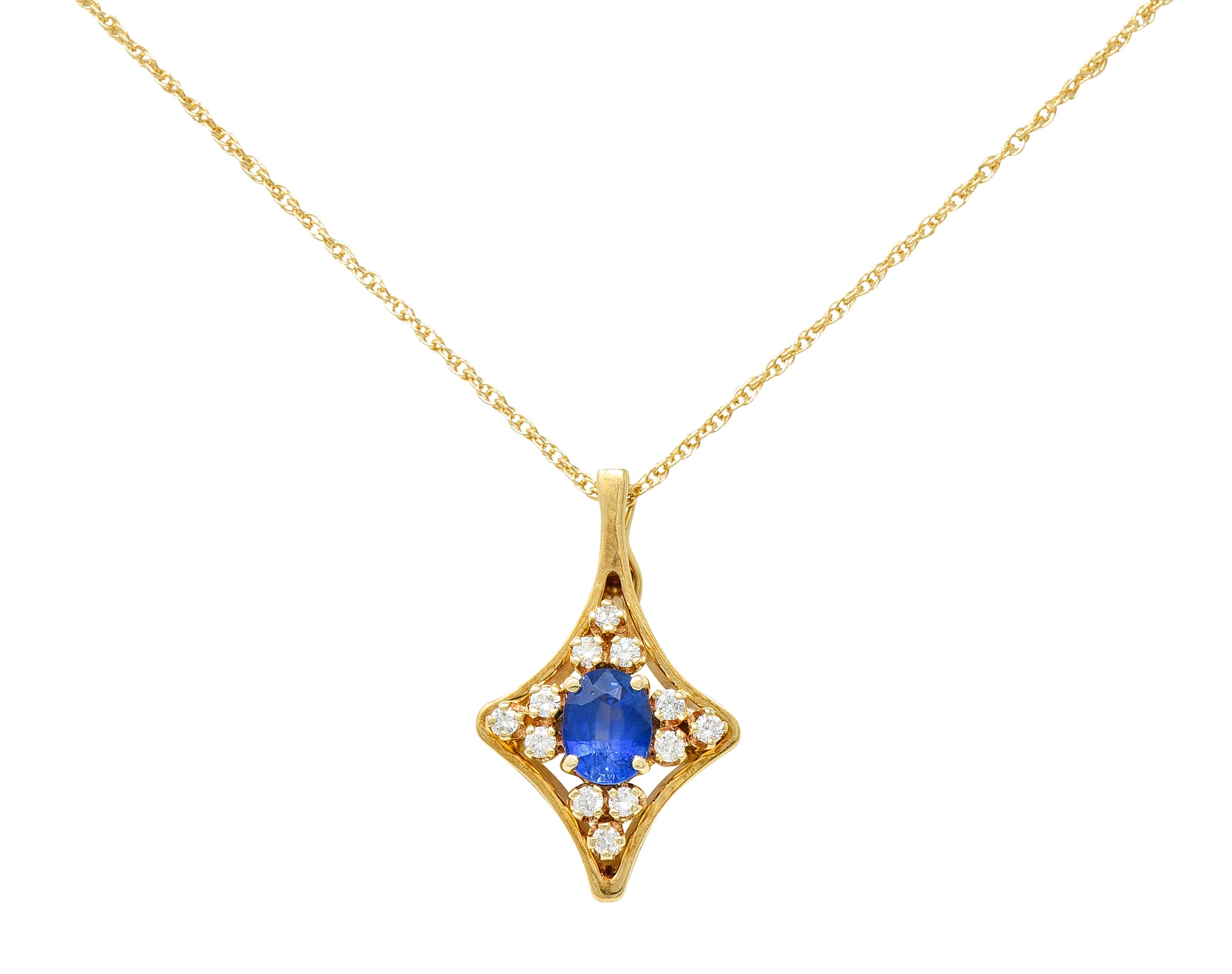 1980's Vintage 1.51 CTW Sapphire Diamond 14 Karat Yellow Gold Enhancer Pendant Necklace Wilson's Estate Jewelry