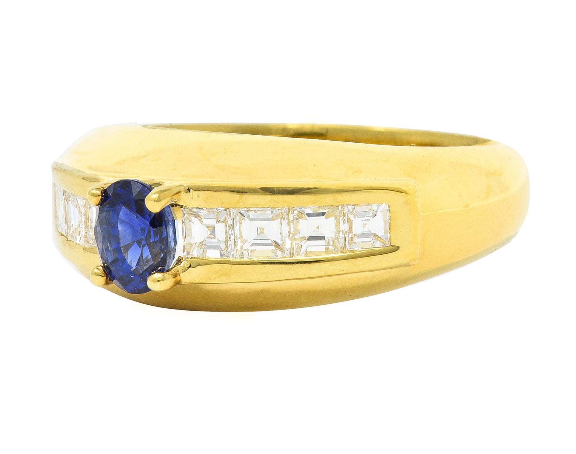 1980's 1.19 CTW Sapphire Diamond 18 Karat Yellow Gold Vintage Gemstone Ring