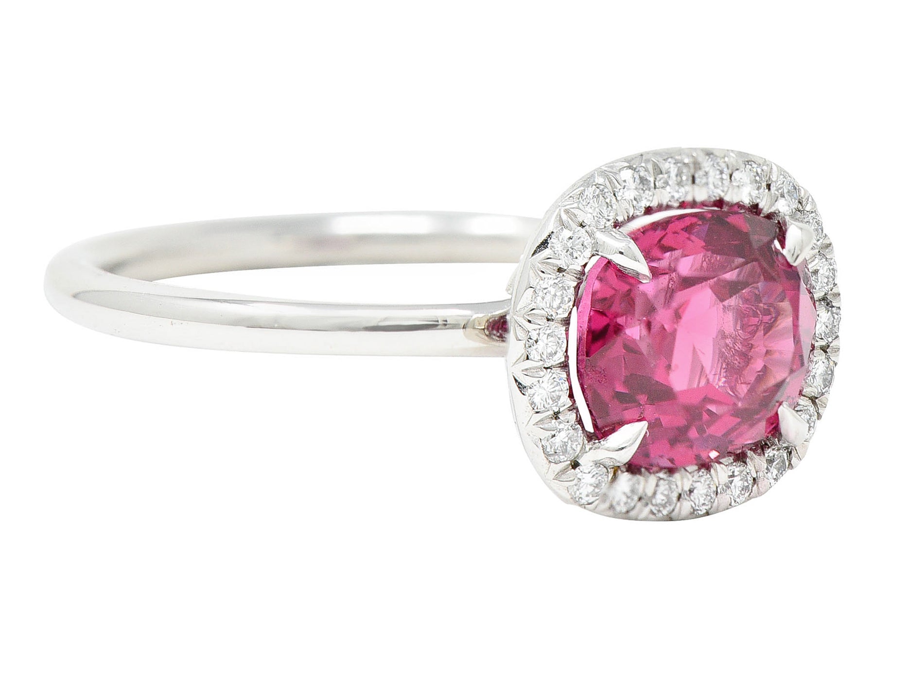 Contemporary 2.85 CTW Spinel Diamond Platinum Cushion Halo RingRing - Wilson's Estate Jewelry