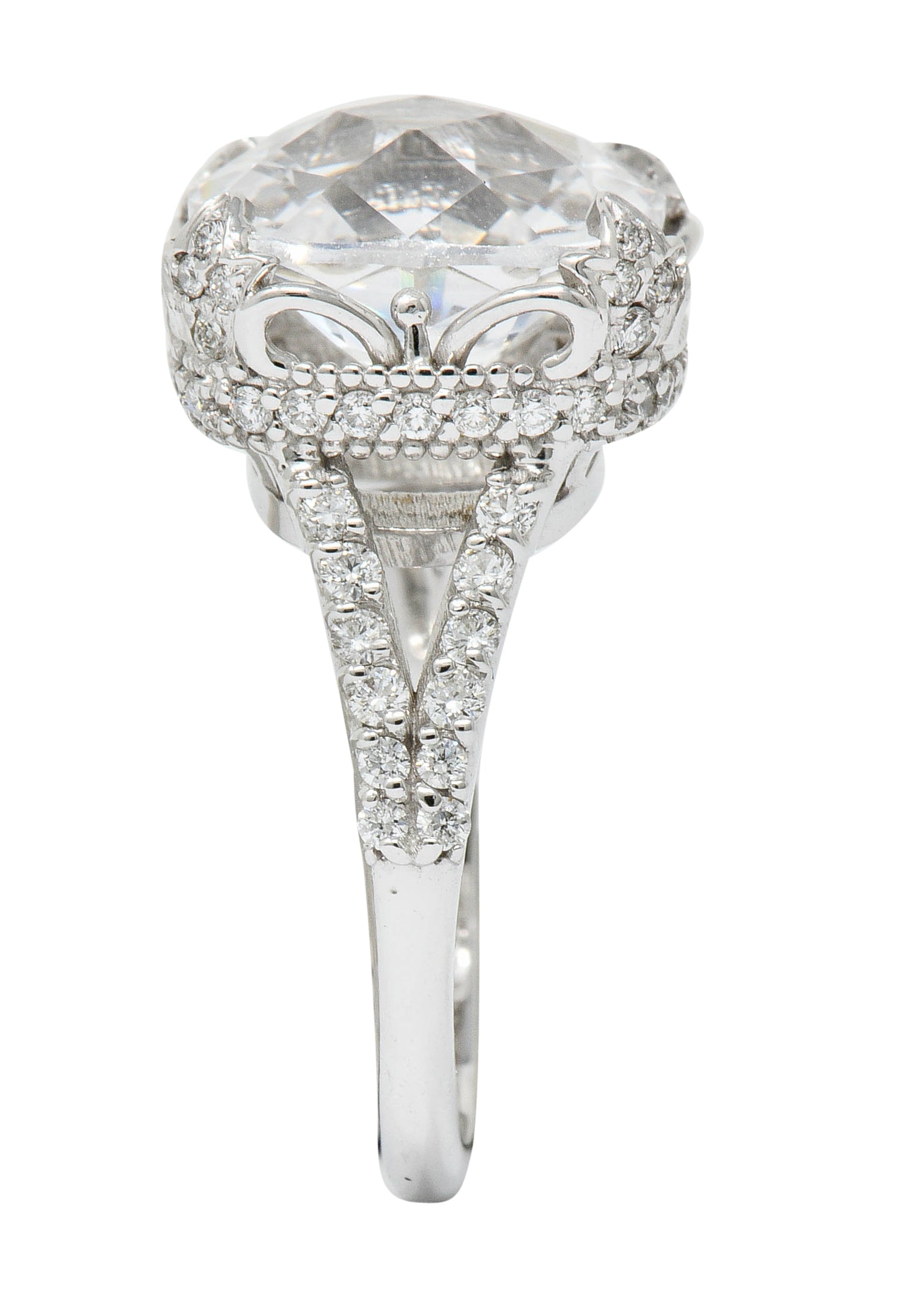 Exquisite 10.25 CTW White Sapphire Diamond 18 Karat White Gold Cocktail RingRing - Wilson's Estate Jewelry