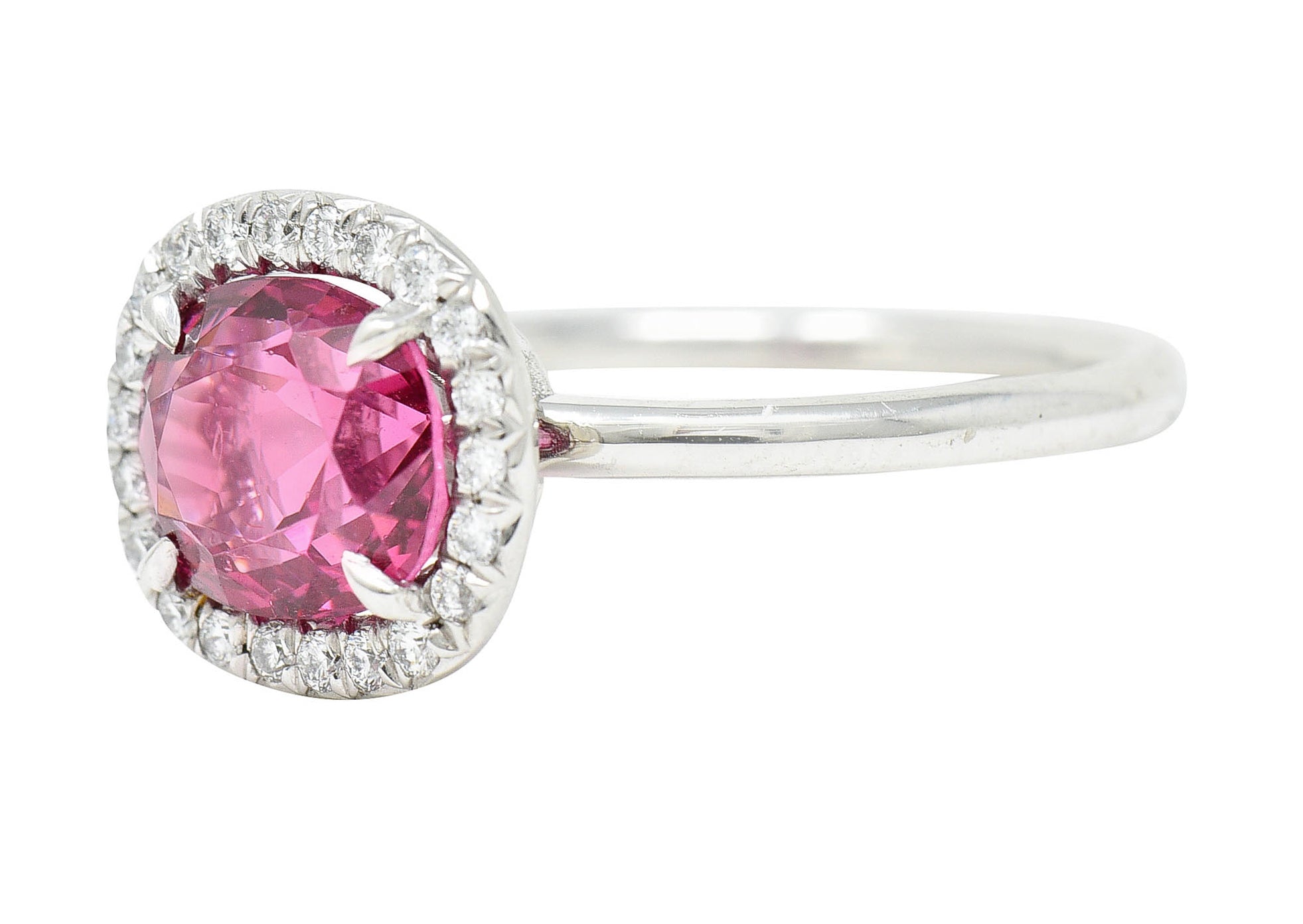 Contemporary 2.85 CTW Spinel Diamond Platinum Cushion Halo RingRing - Wilson's Estate Jewelry