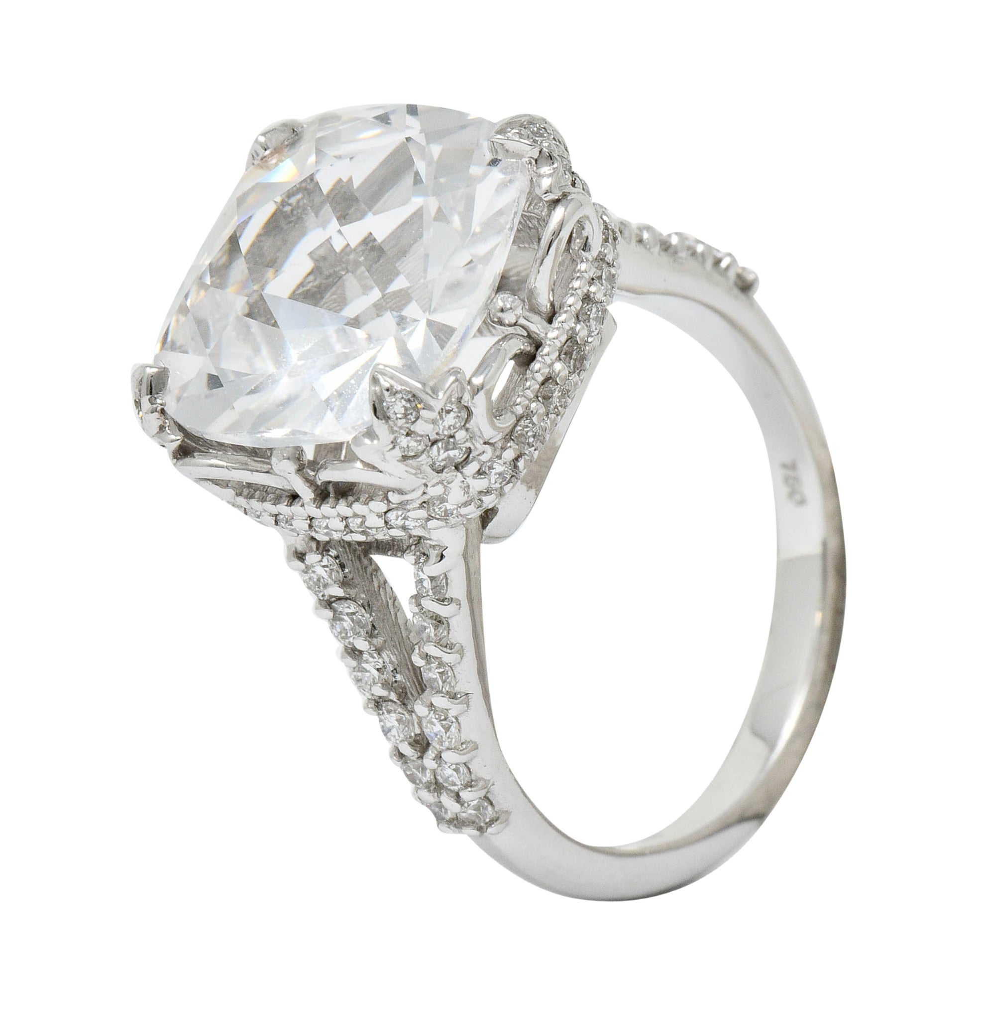 Exquisite 10.25 CTW White Sapphire Diamond 18 Karat White Gold Cocktail RingRing - Wilson's Estate Jewelry