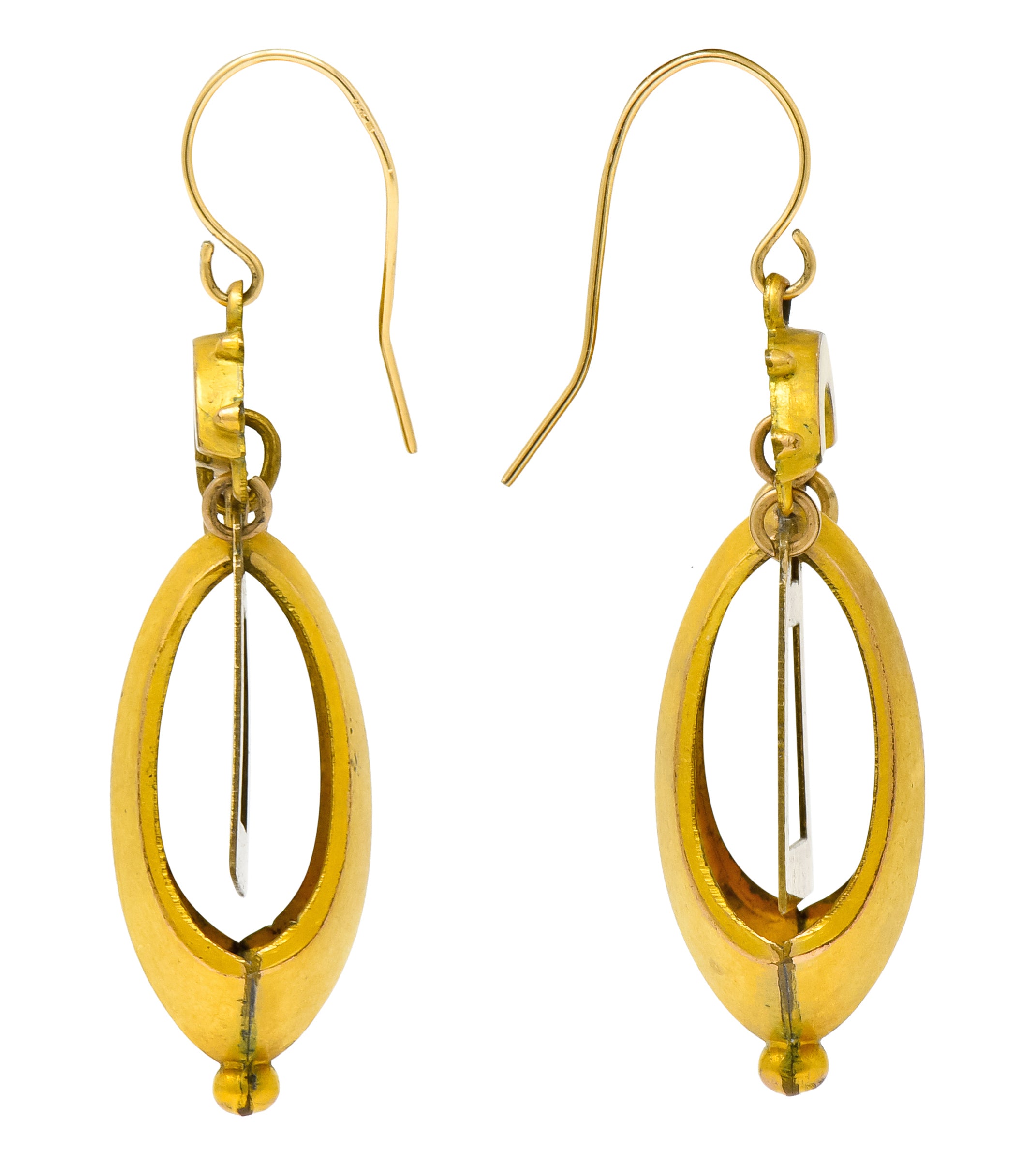 Victorian Etruscan Revival Articulated 9 Karat Matte Gold Drop Earrings - Wilson's Estate Jewelry