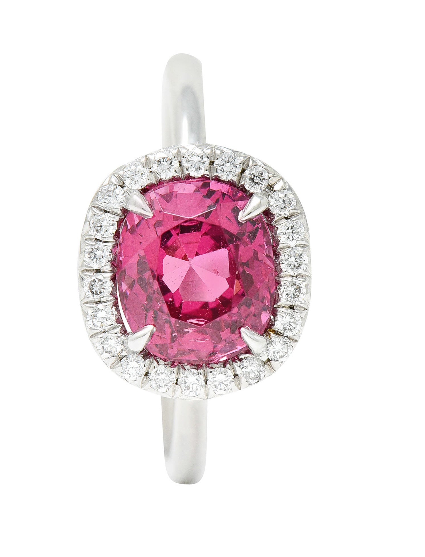 Contemporary 2.85 CTW Spinel Diamond Platinum Cushion Halo RingRing - Wilson's Estate Jewelry