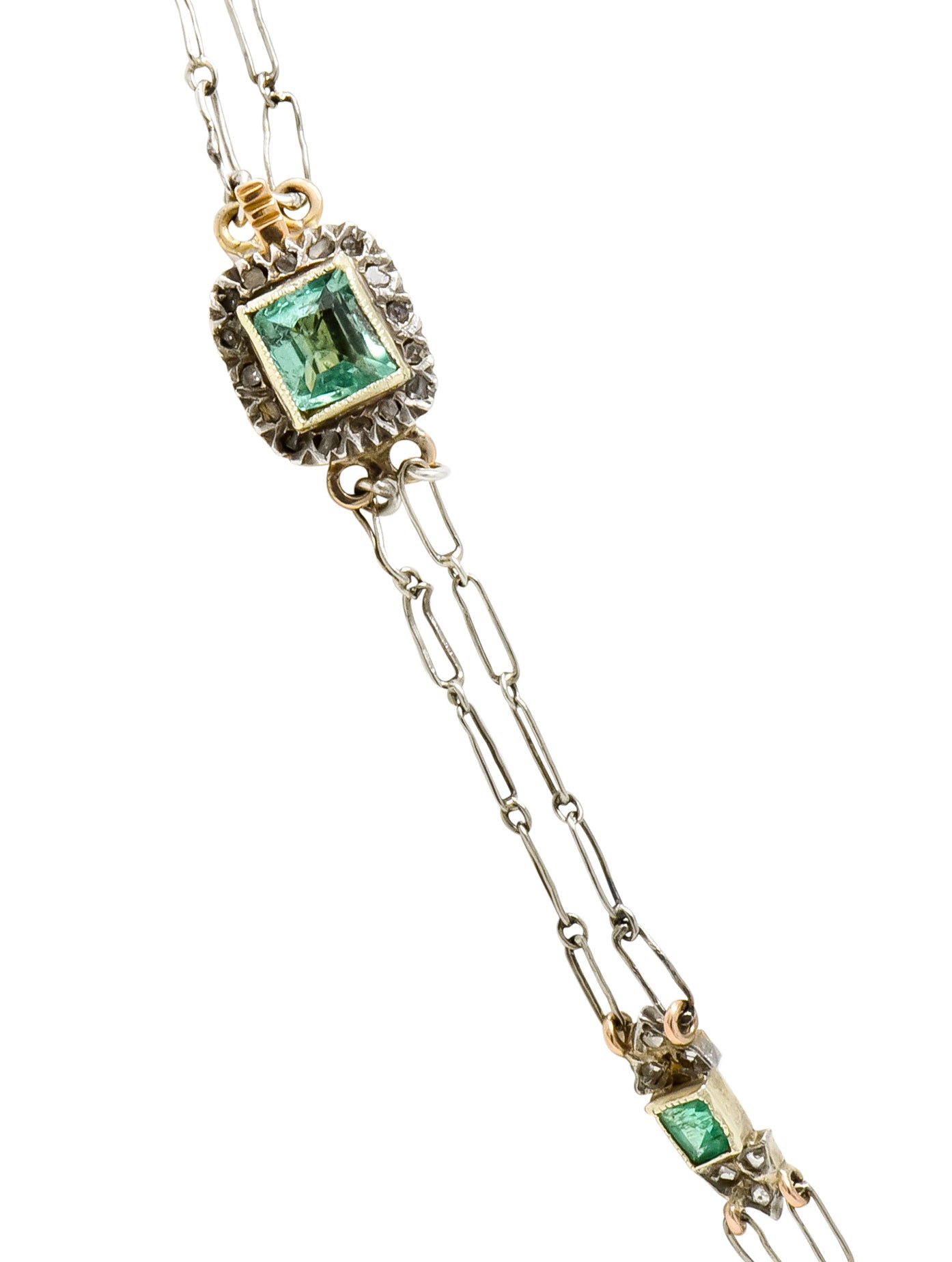 Victorian Emerald Rose Cut Diamond Silver-Topped 14 Karat Gold Collar Necklace - Wilson's Estate Jewelry