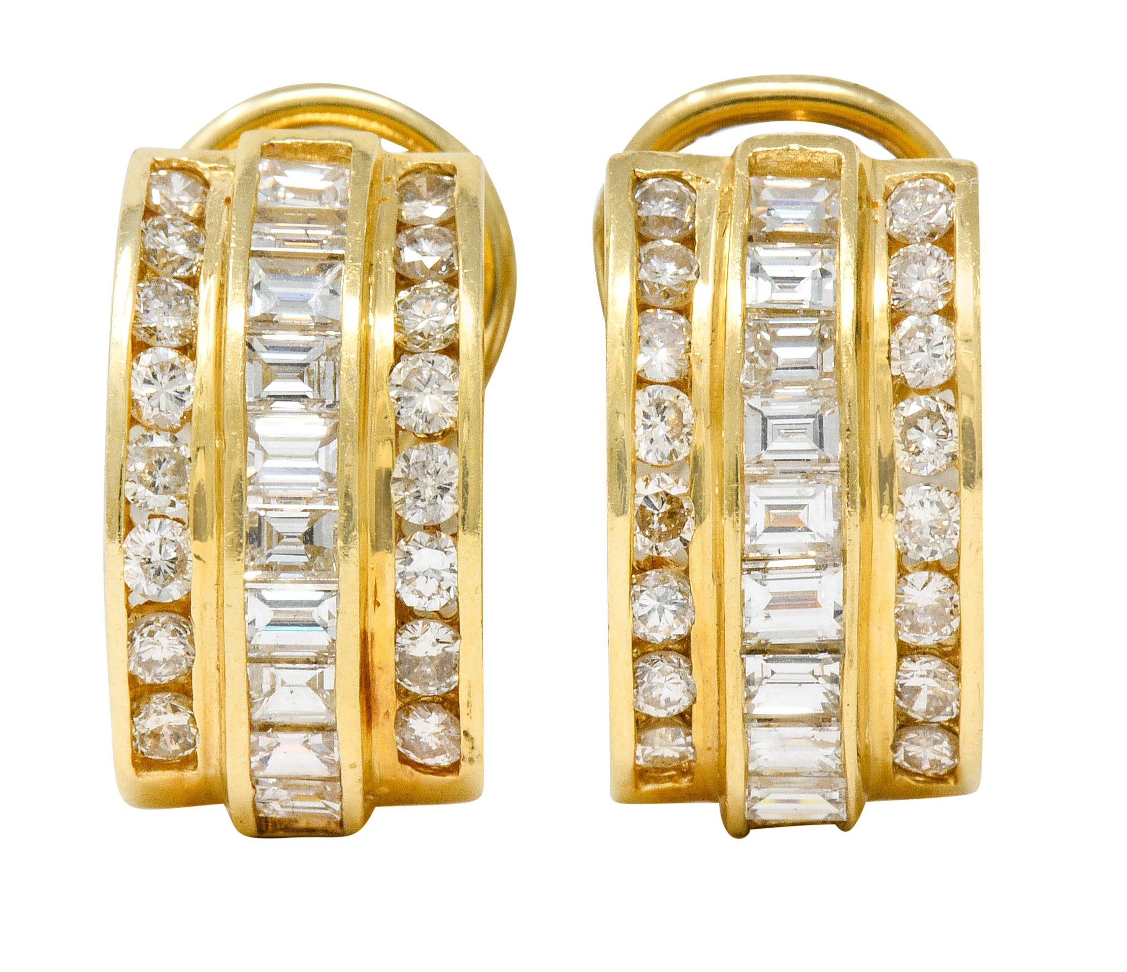 Vintage 2.75 CTW Diamond 14 Karat Gold Channel Set J Hoop Earrings - Wilson's Estate Jewelry