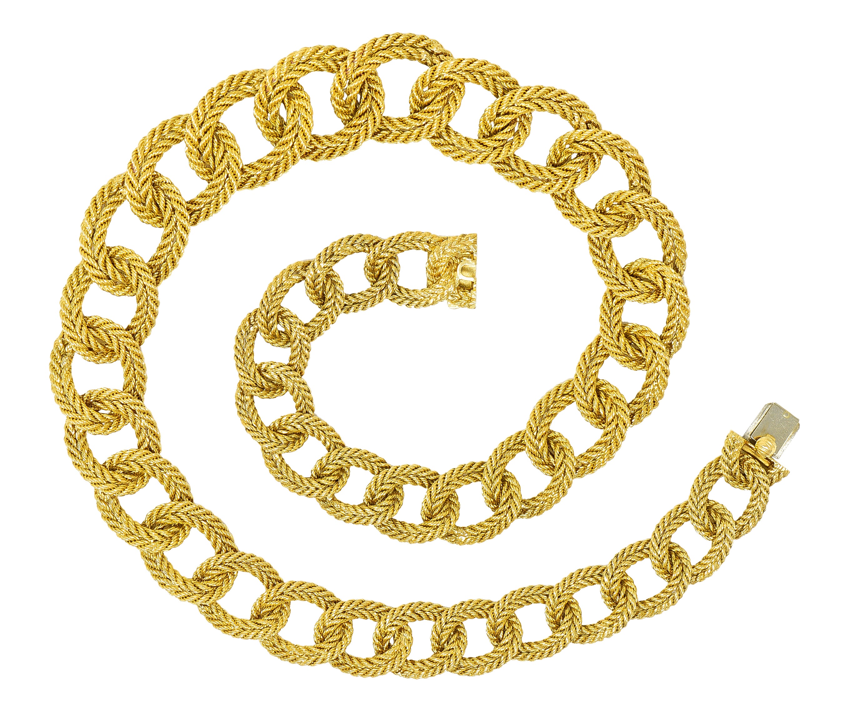 Tiffany & Co. L'enfant French 1960's 18 Karat Yellow Gold Twisted Rope Vintage Curb Chain Necklace Wilson's Estate Jewelry