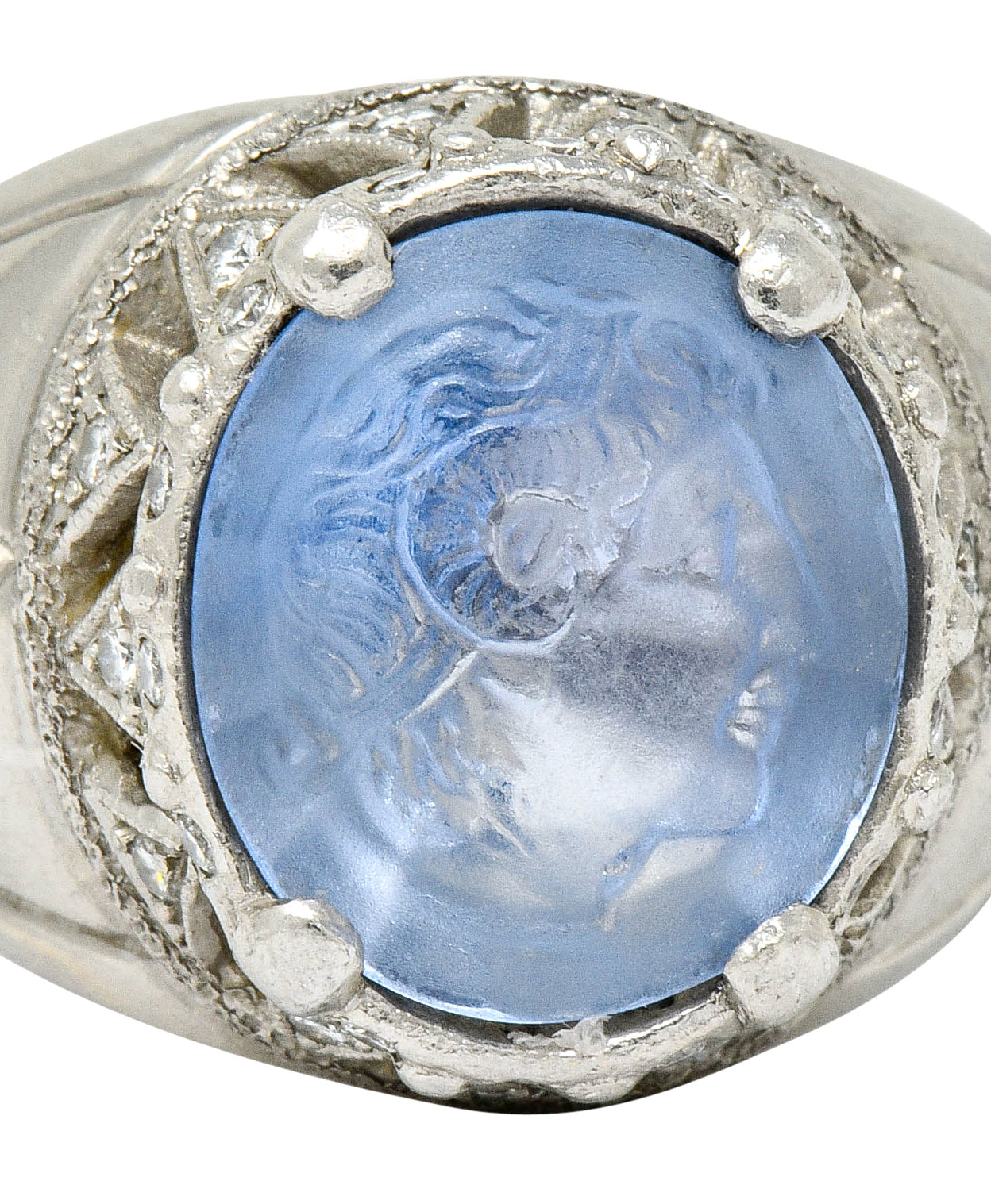 .11111needs agl Vintage Sapphire Platinum Zeus Ammon Cameo Men's Ring - Wilson's Estate Jewelry