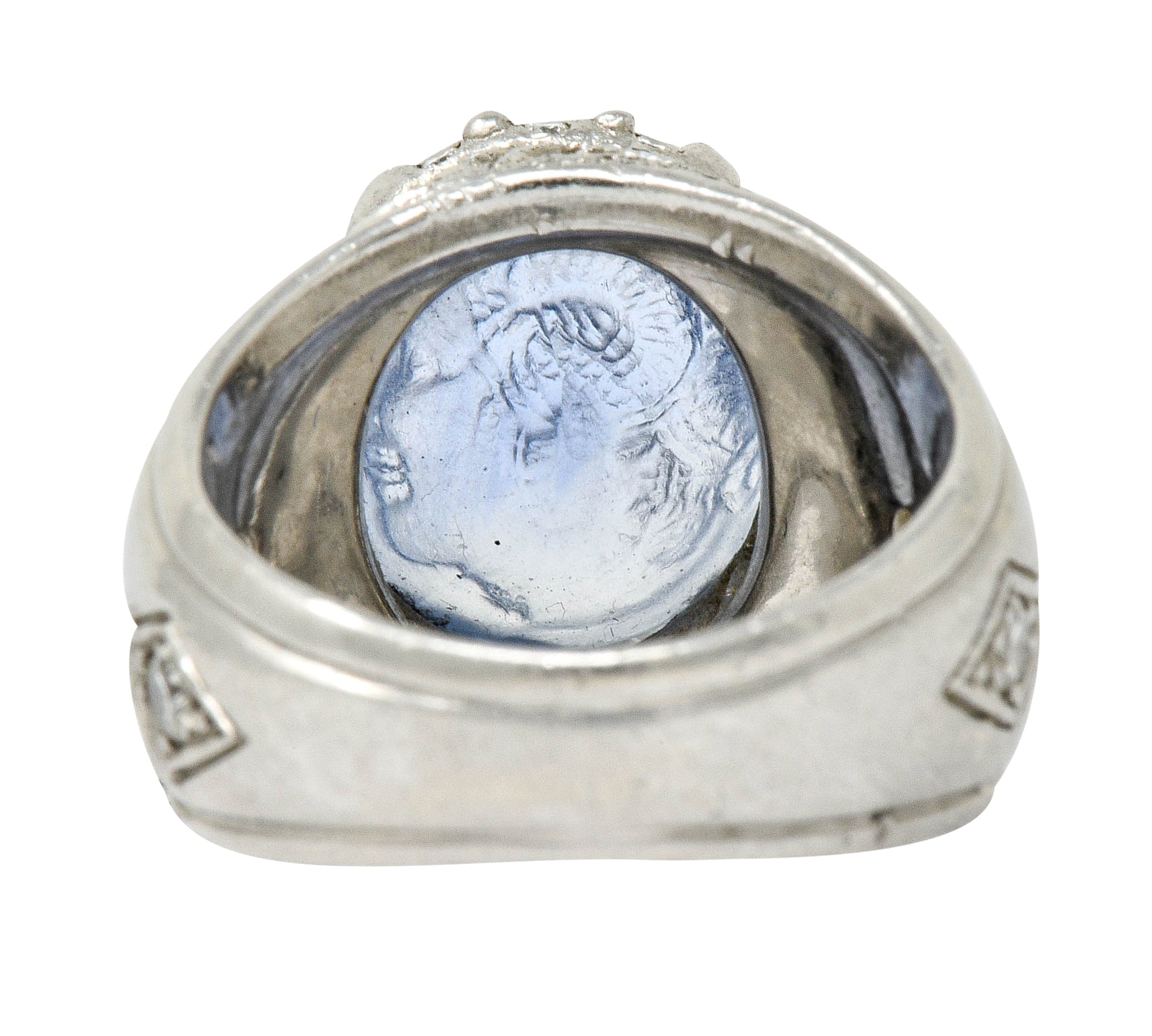 .11111needs agl Vintage Sapphire Platinum Zeus Ammon Cameo Men's Ring - Wilson's Estate Jewelry