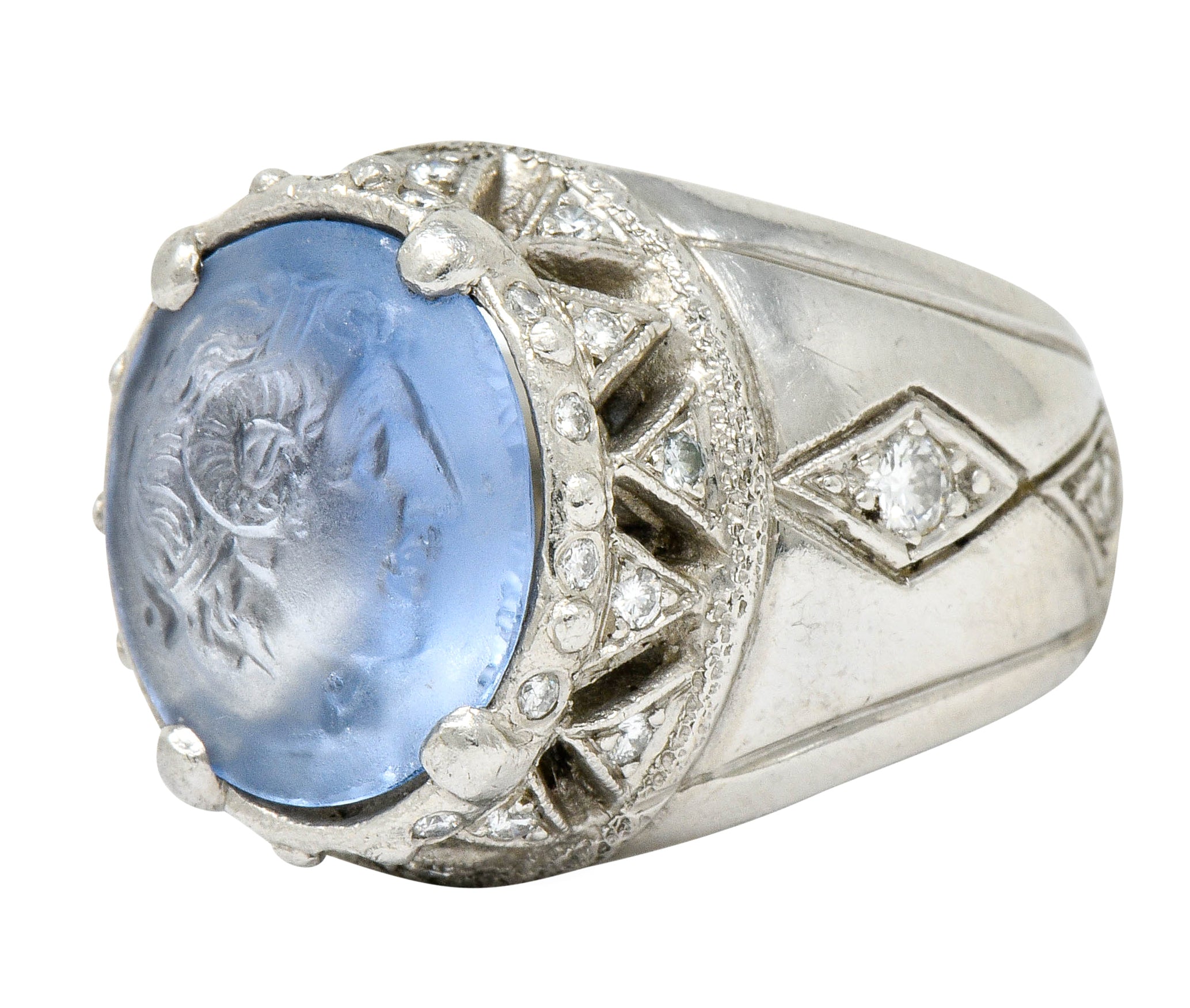 .11111needs agl Vintage Sapphire Platinum Zeus Ammon Cameo Men's Ring - Wilson's Estate Jewelry