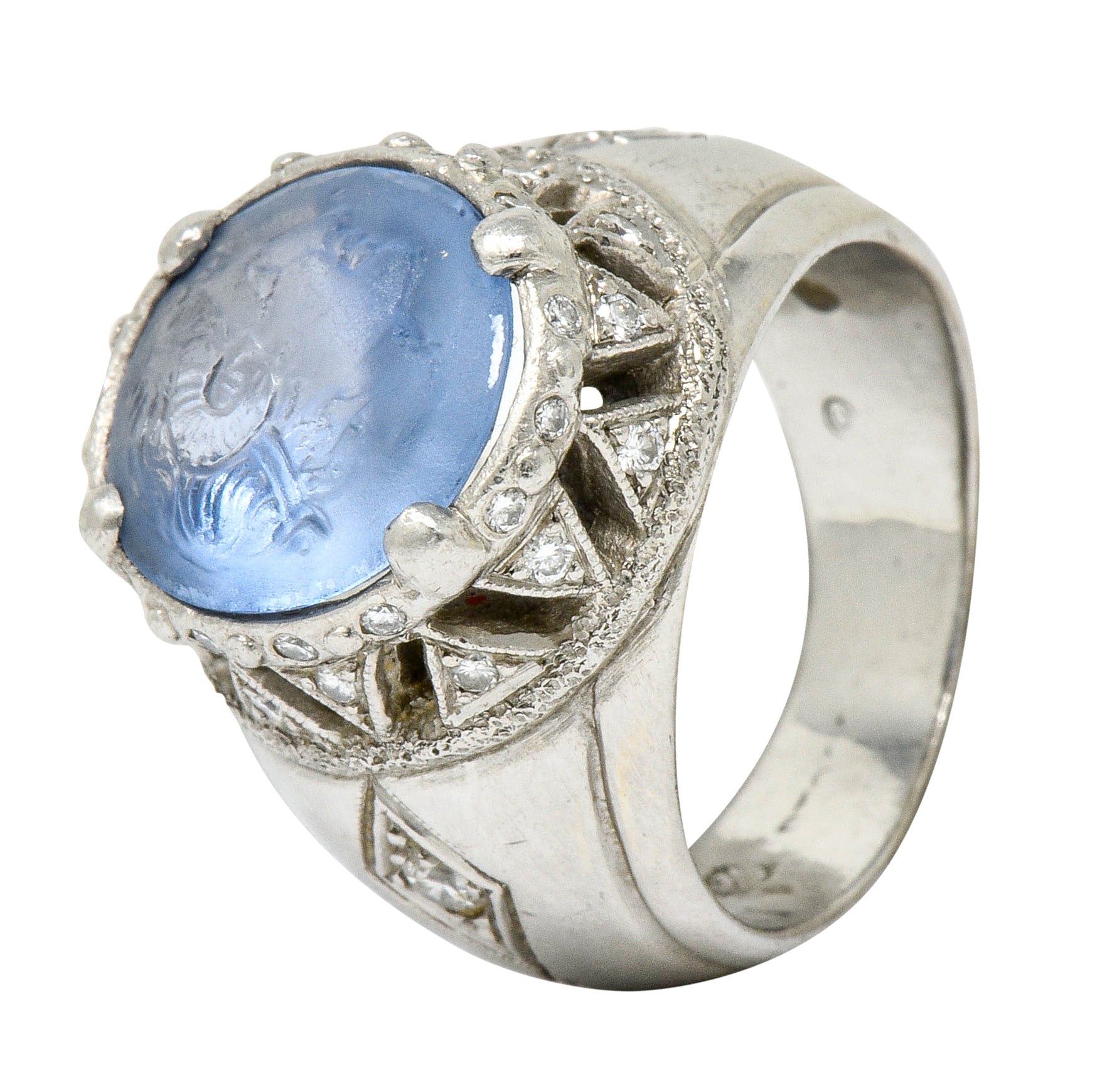 .11111needs agl Vintage Sapphire Platinum Zeus Ammon Cameo Men's Ring - Wilson's Estate Jewelry