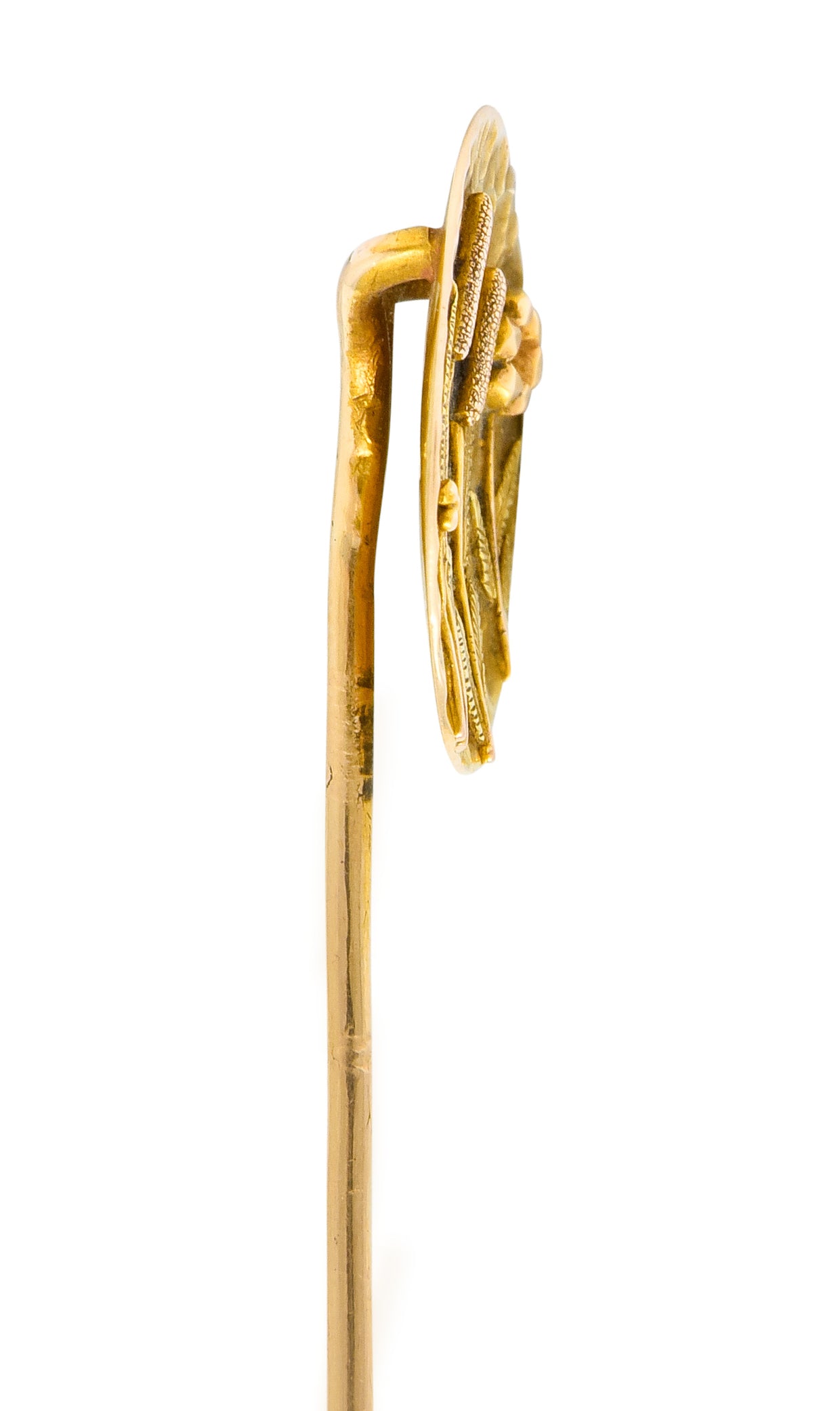 Art Nouveau Tri-Colored Gold Hammered Wildflower Stickpin - Wilson's Estate Jewelry