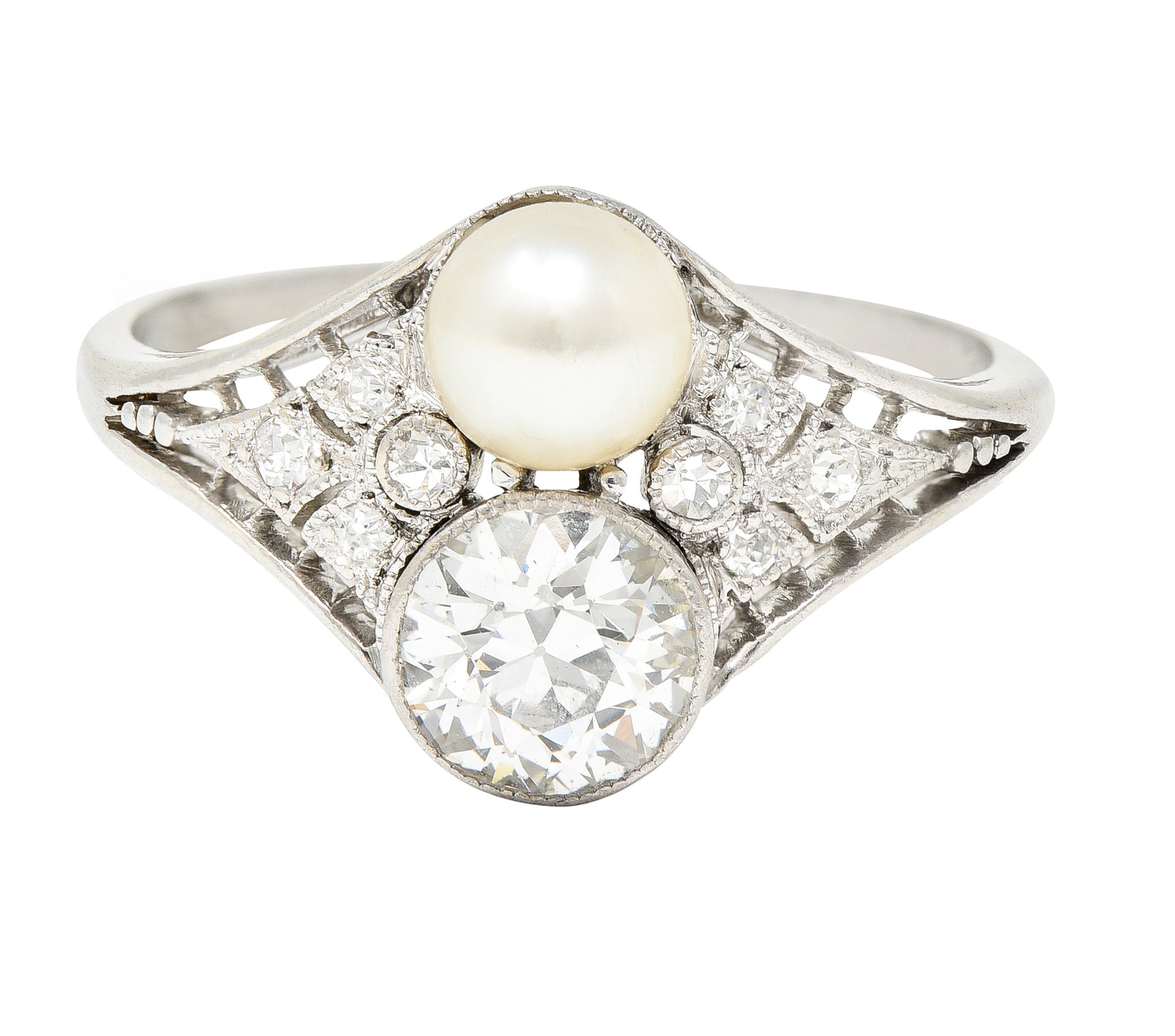 Frank Walter Lawrence Edwardian Pearl Platinum Toi Et Moi Antique Dinner Ring Wilson's Estate Jewelry