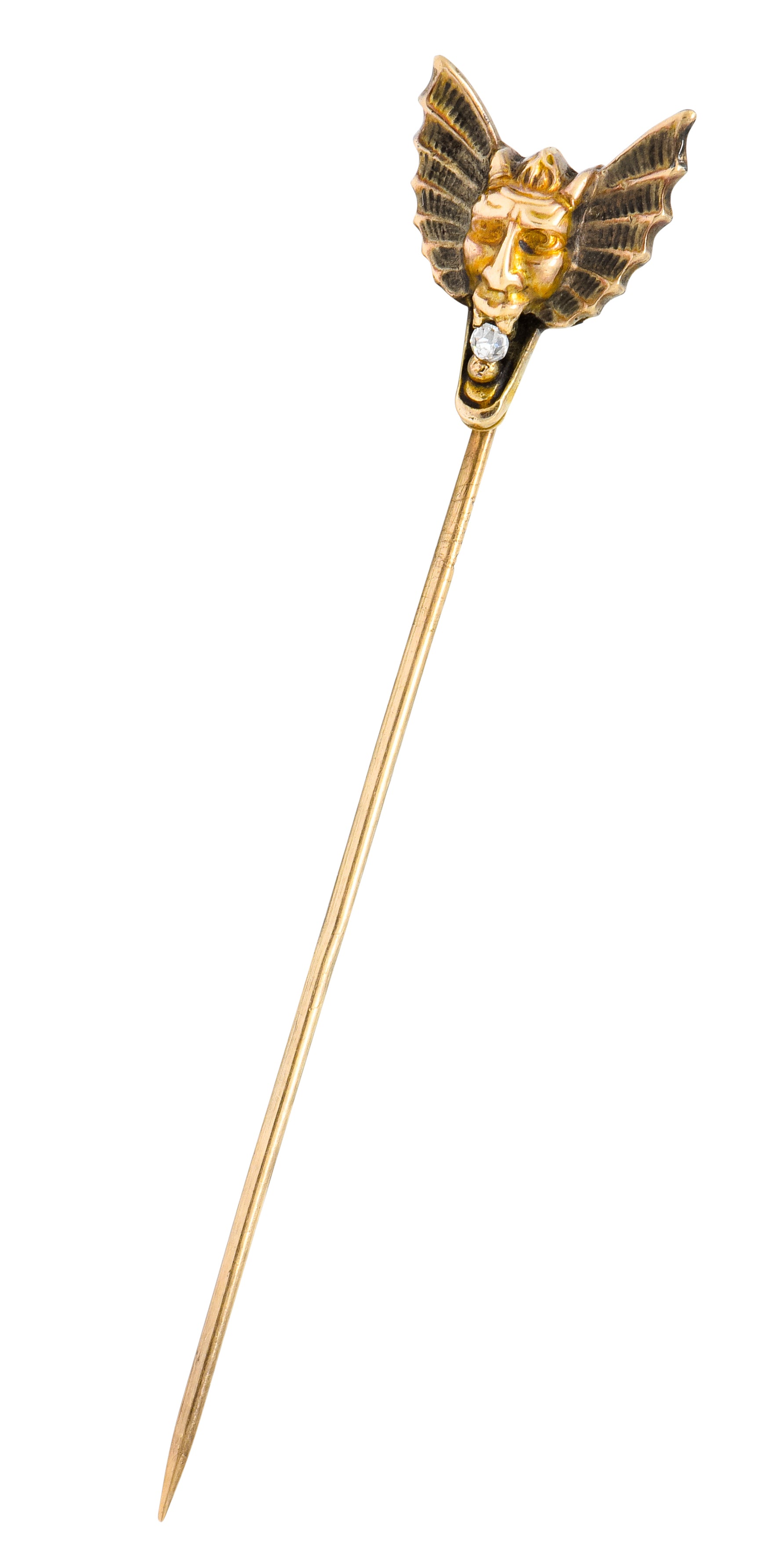 Victorian Diamond 10 Karat Gold Winged Devil Stickpin - Wilson's Estate Jewelry