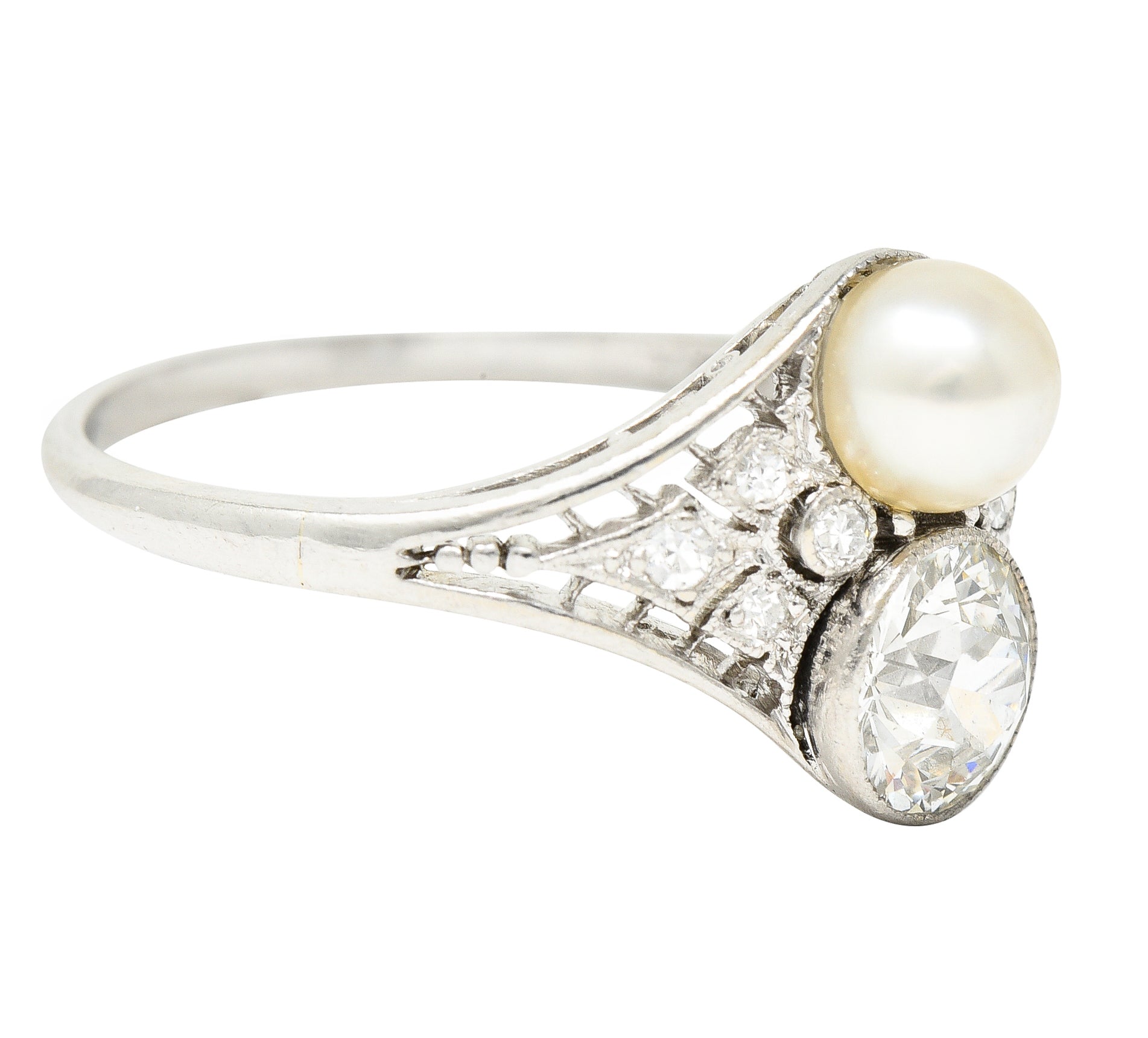 Frank Walter Lawrence Edwardian Pearl Platinum Toi Et Moi Antique Dinner Ring Wilson's Estate Jewelry