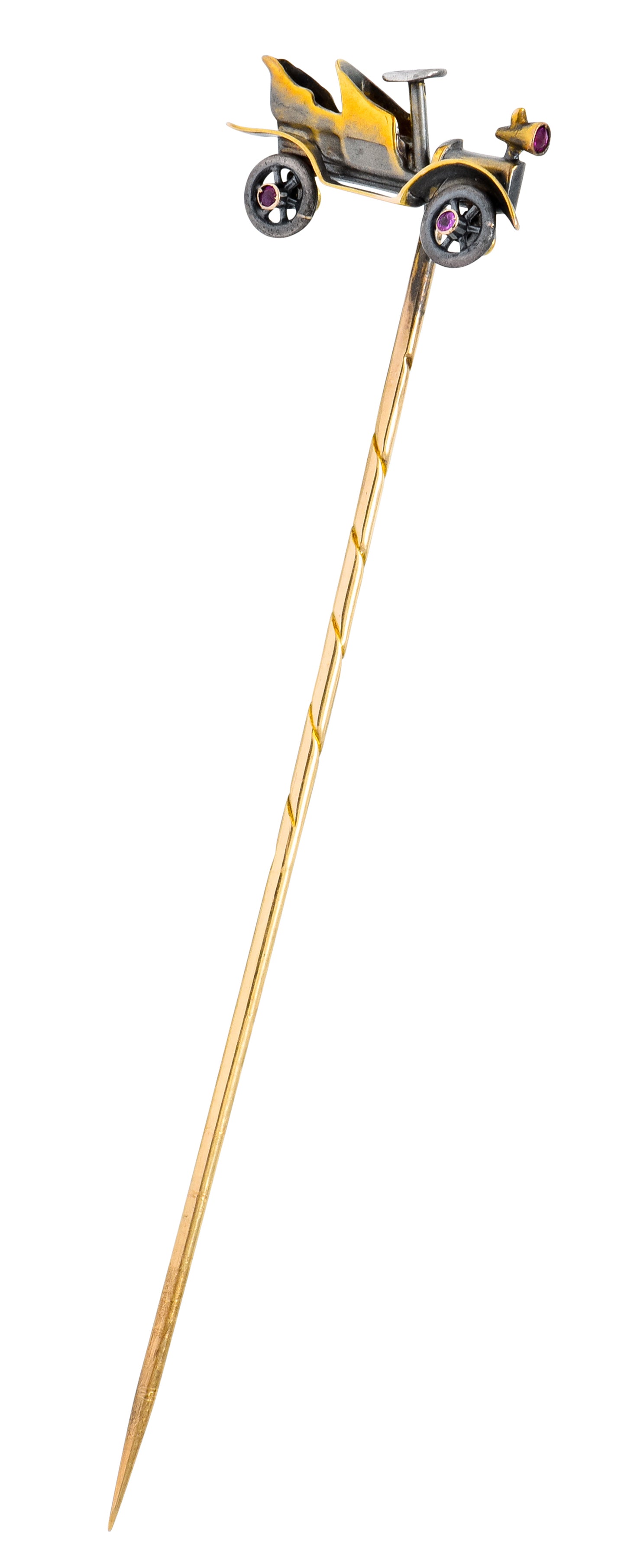 Art Nouveau Articulated 14 Karat Two-Tone Gold Classic Car Stickpin - Wilson's Estate Jewelry