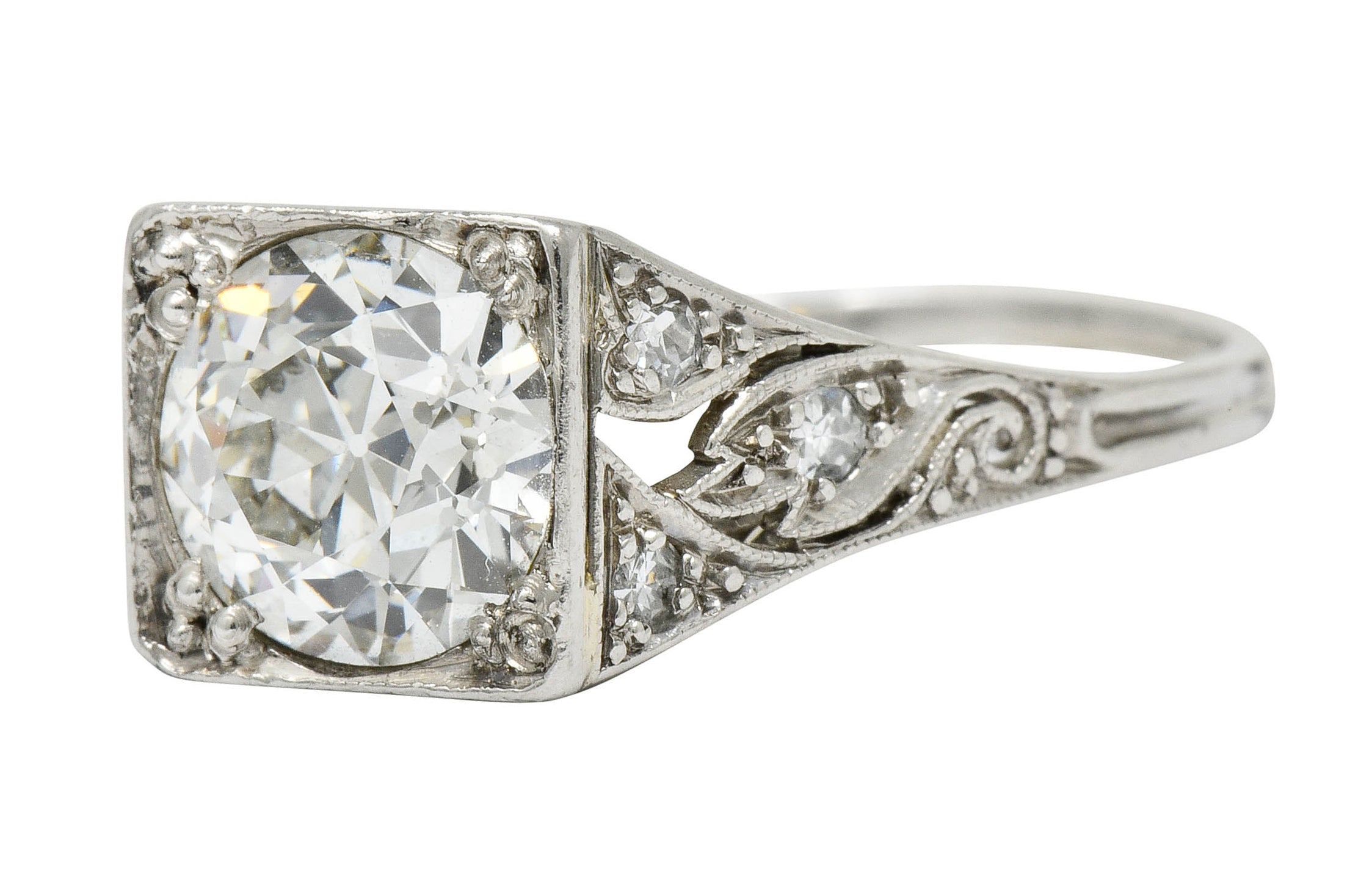 Late Edwardian 1.77 CTW Diamond Platinum Filigree Engagement Ring - Wilson's Estate Jewelry