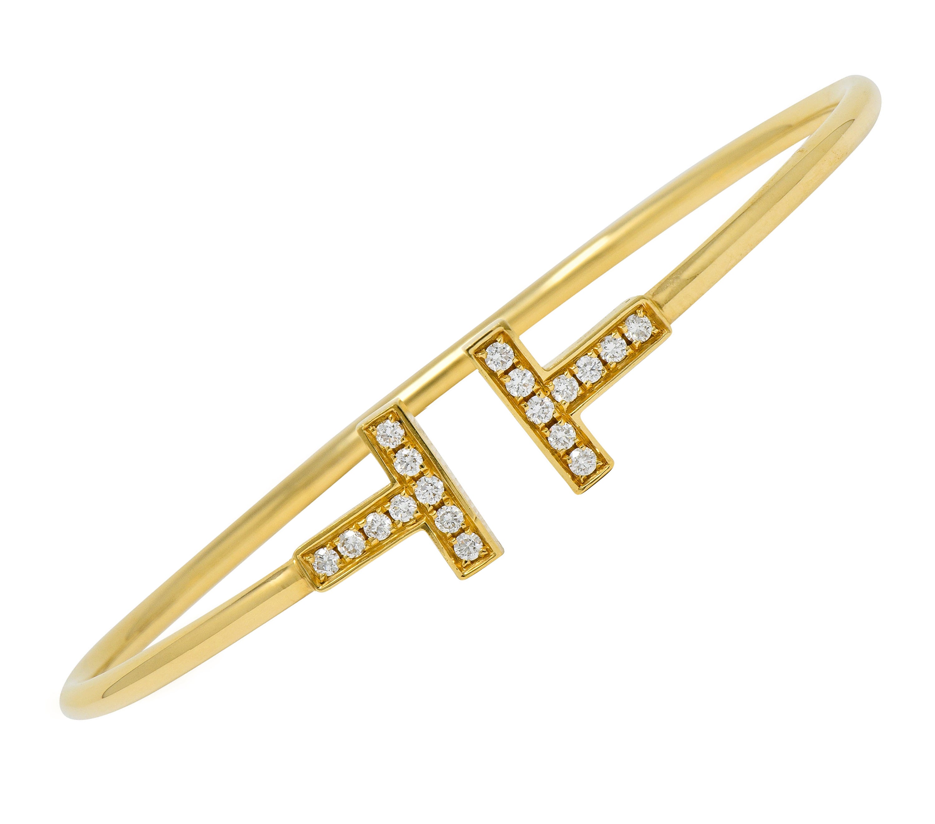 Tiffany & Co. Diamond 18 Karat Gold Tiffany T Flexible Cuff Bracelet - Wilson's Estate Jewelry