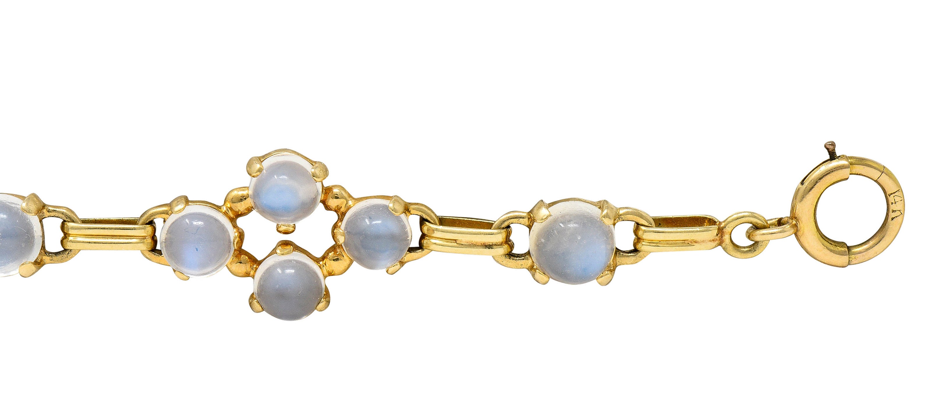 1940's Retro Moonstone 14 Karat Gold Link Braceletbracelet - Wilson's Estate Jewelry