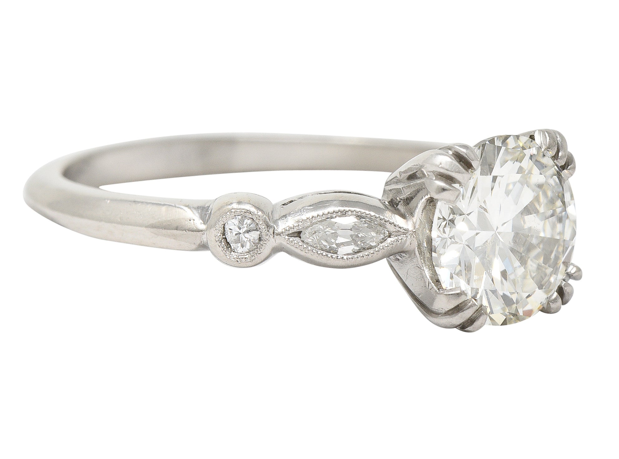 Mid-Century 1.66 CTW Transitional Cut Diamond Platinum Five Stone Vintage Engagement Ring GIA Wilson's Estate Jewelry