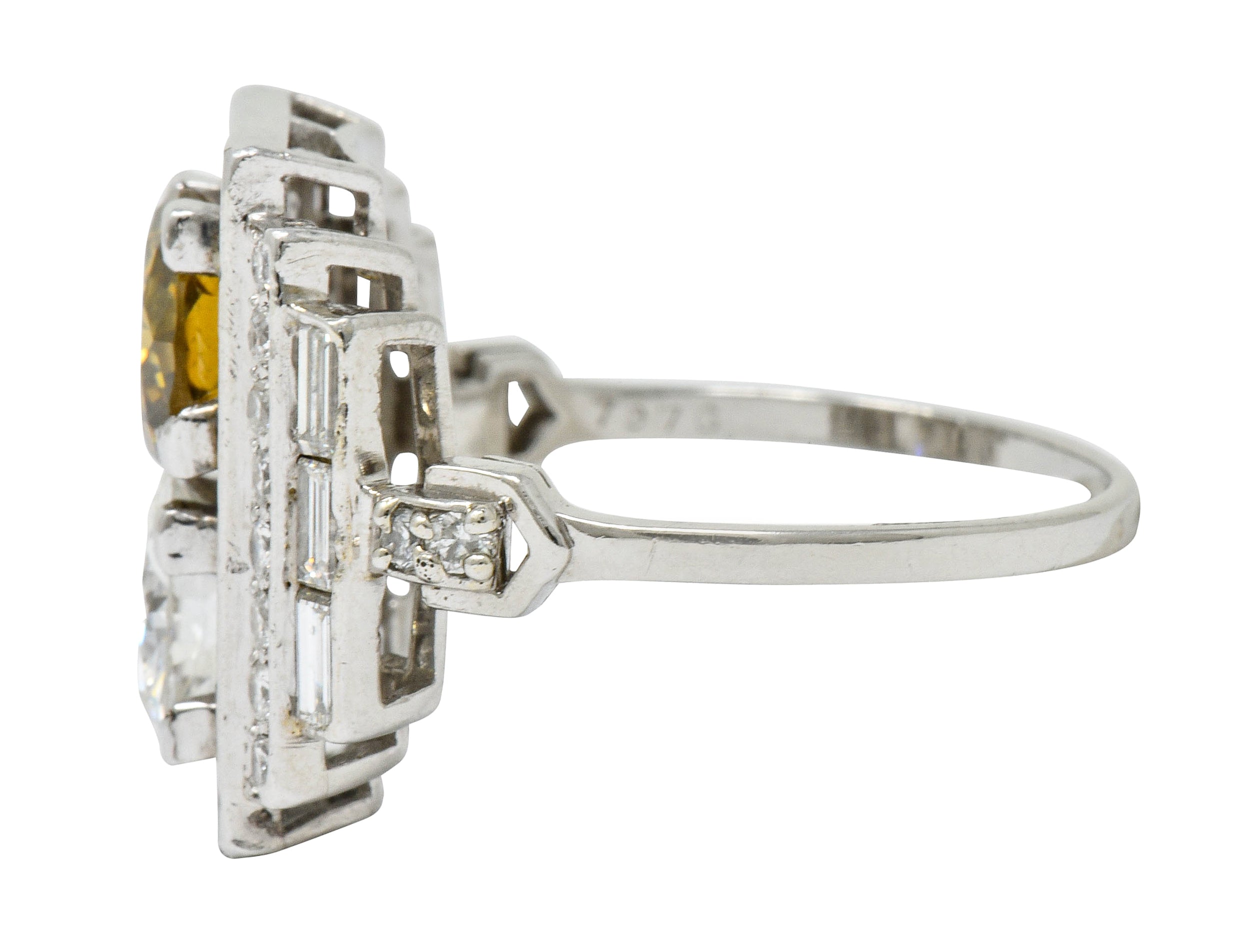 1950’s 5.05 CTW Fancy Diamond Platinum Rectangular Cocktail Ring - Wilson's Estate Jewelry