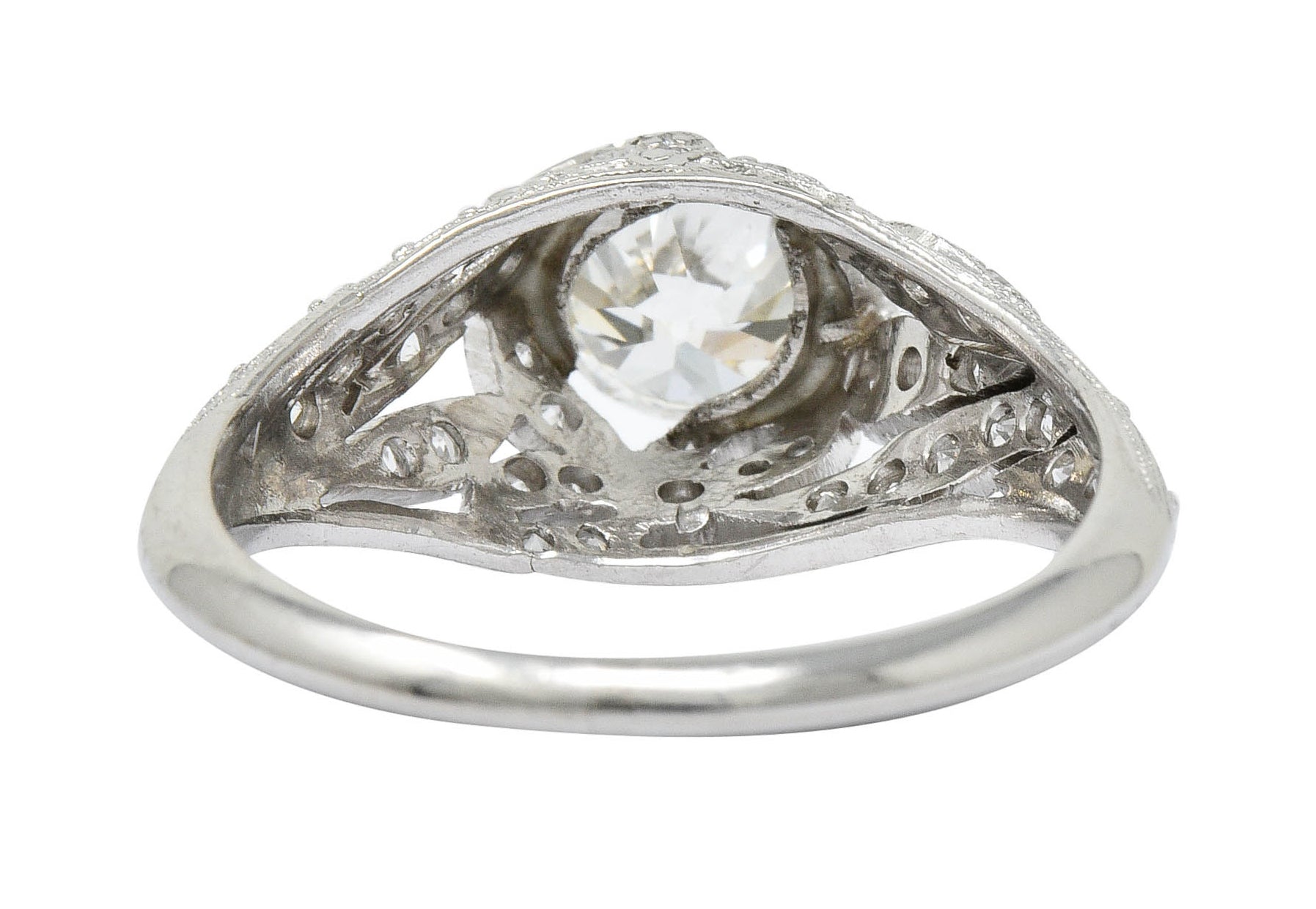 Edwardian 1.55 CTW Diamond Platinum Bow Engagement Ring GIARing - Wilson's Estate Jewelry